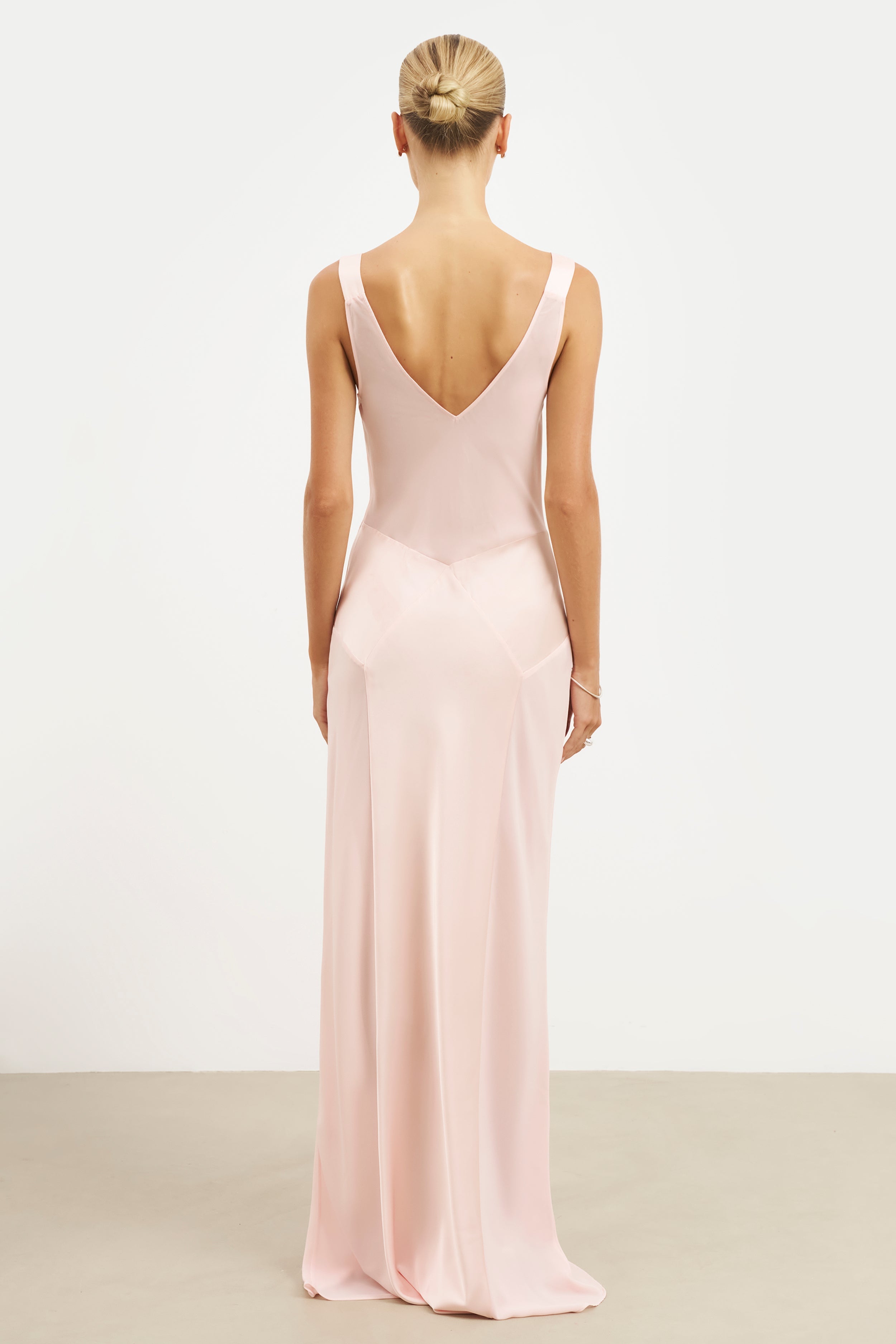 Cowl Neck Satin Panel Gown - Blush