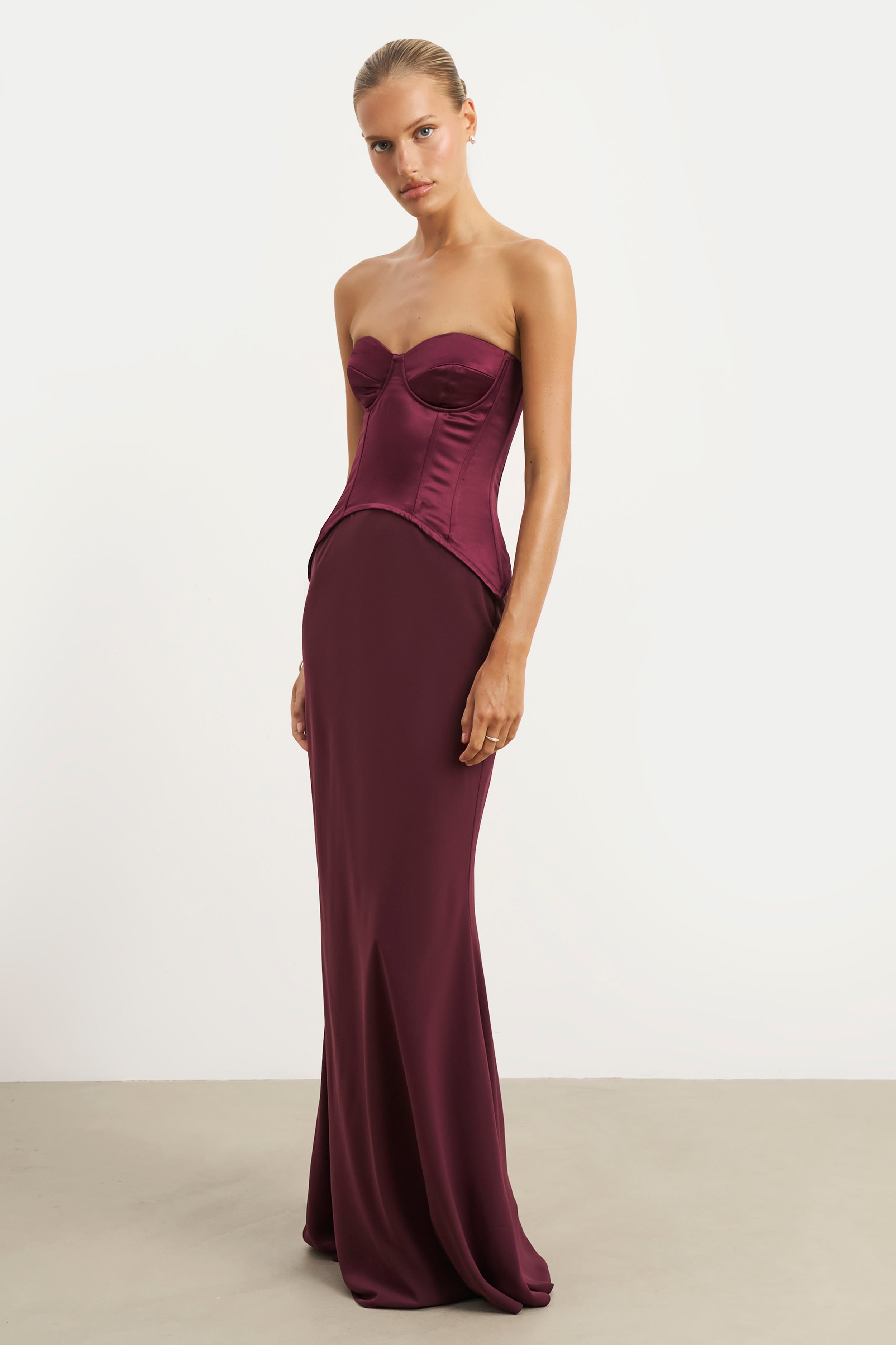 Satin Corset Gown with Sweetheart Neckline - Mulberry
