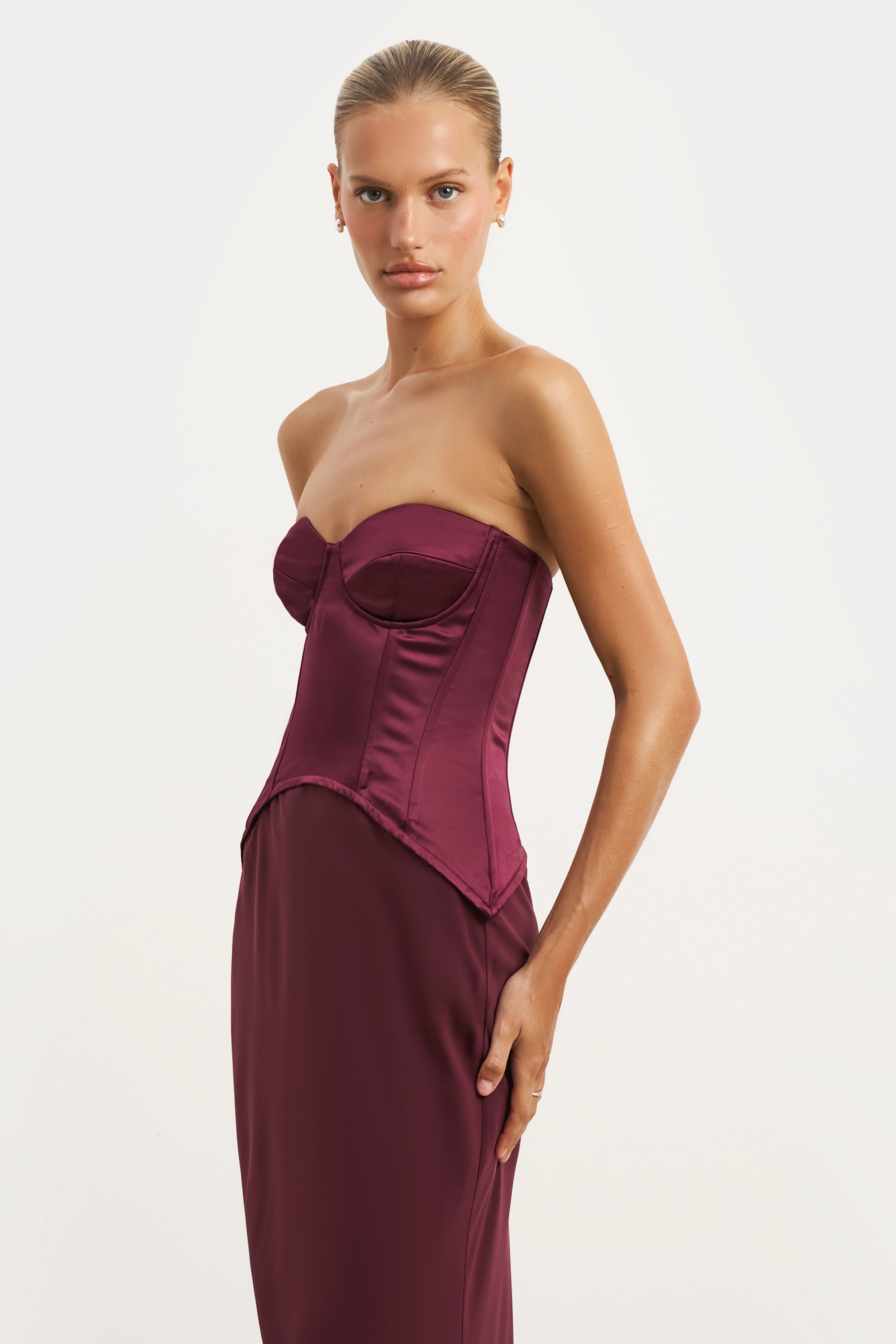 Satin Corset Gown with Sweetheart Neckline - Mulberry