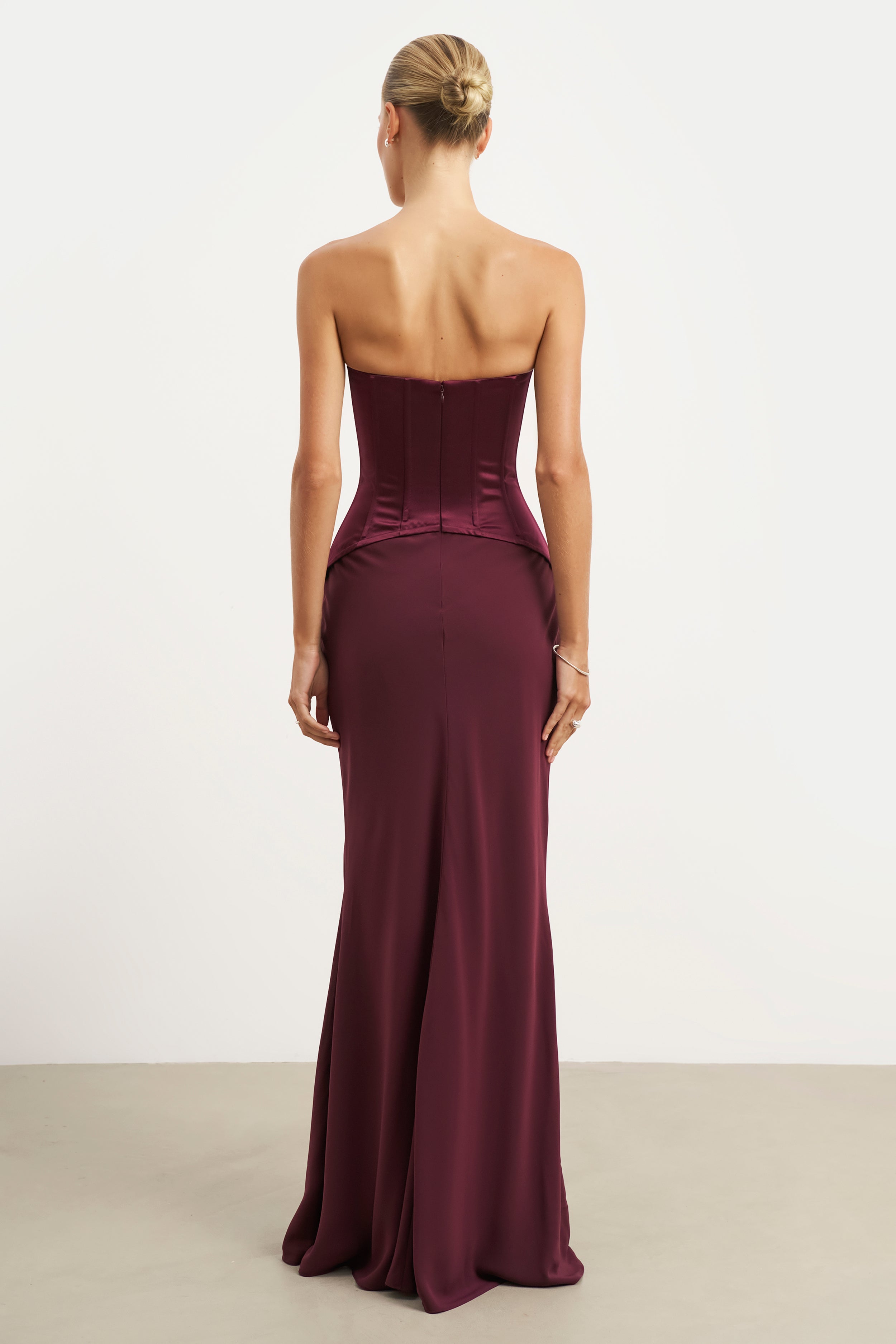 Satin Corset Gown with Sweetheart Neckline - Mulberry