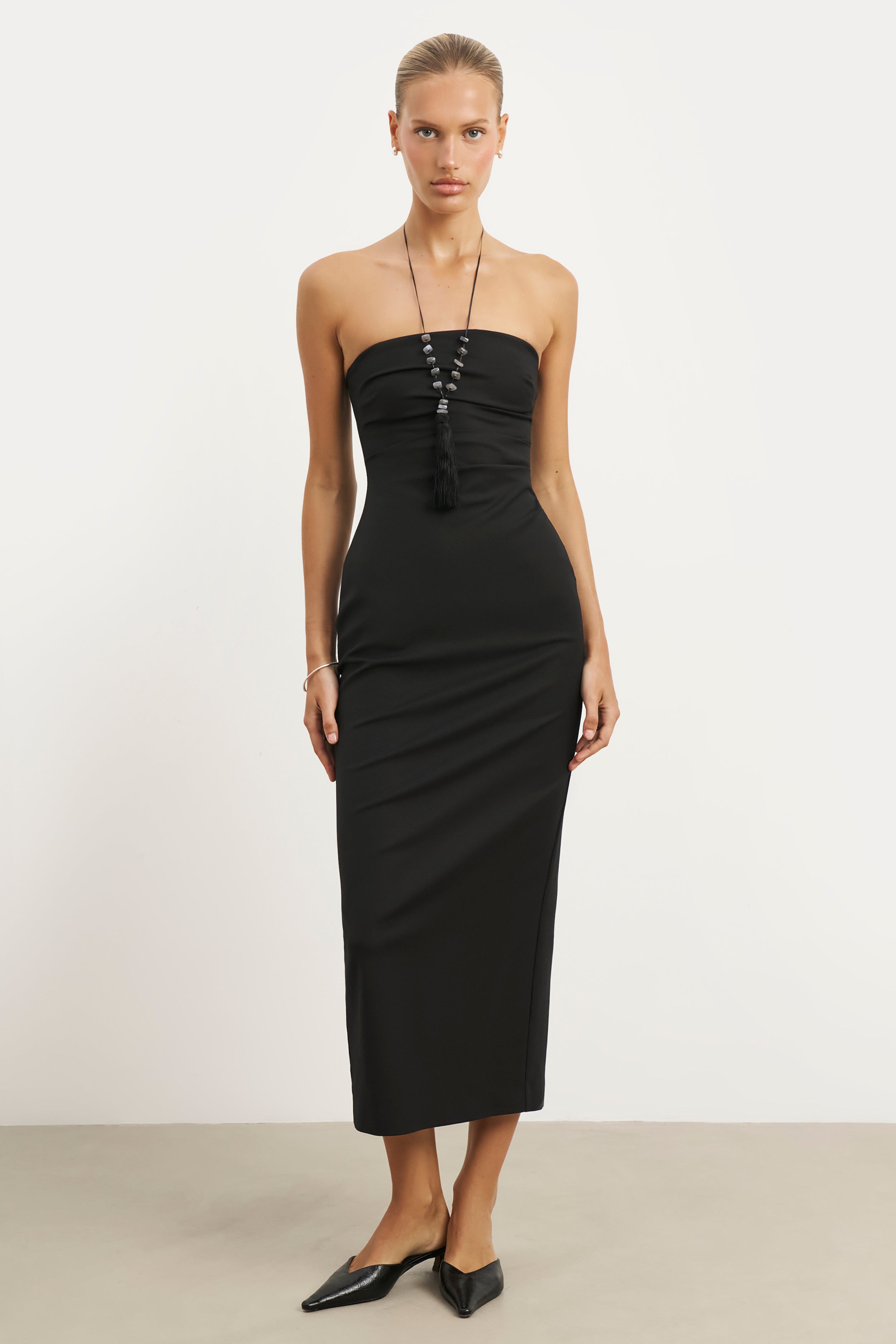 Strapless Ruched Midaxi Dress - Black