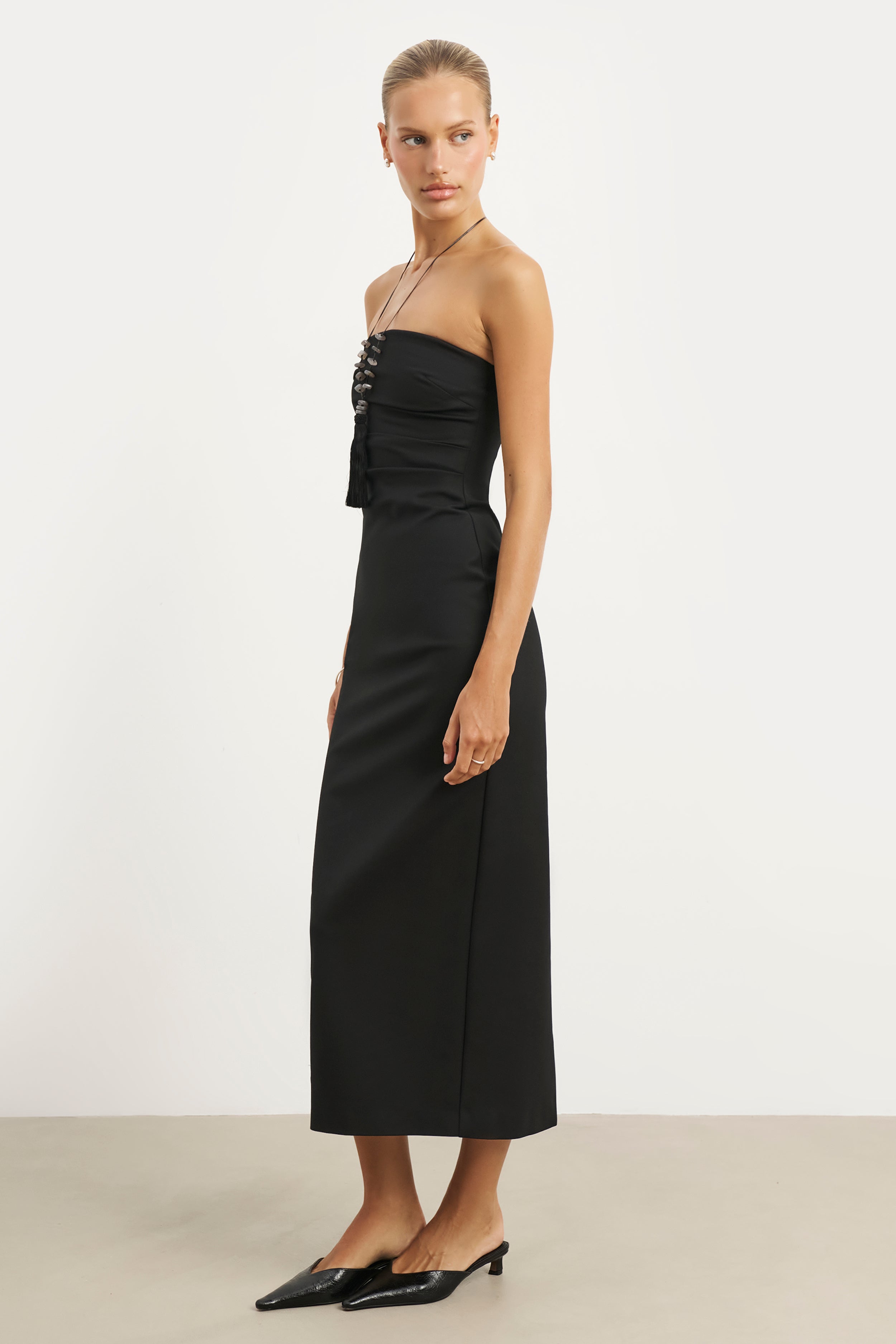Strapless Ruched Midaxi Dress - Black