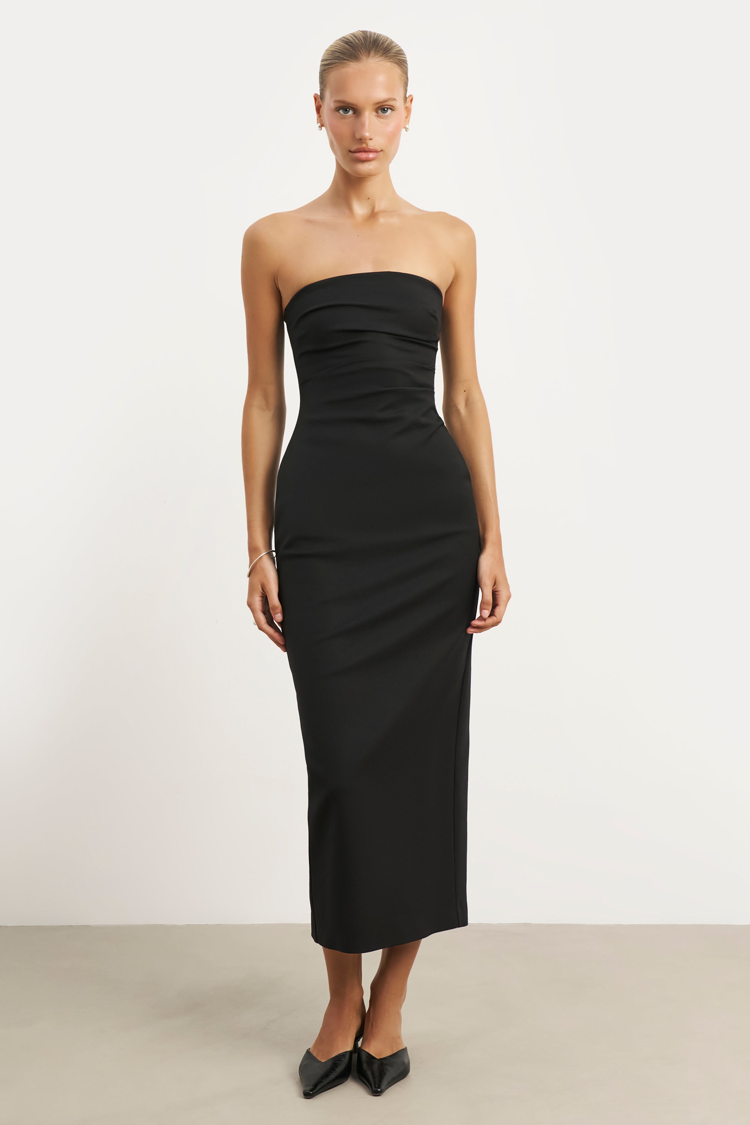 Strapless Ruched Midaxi Dress - Black