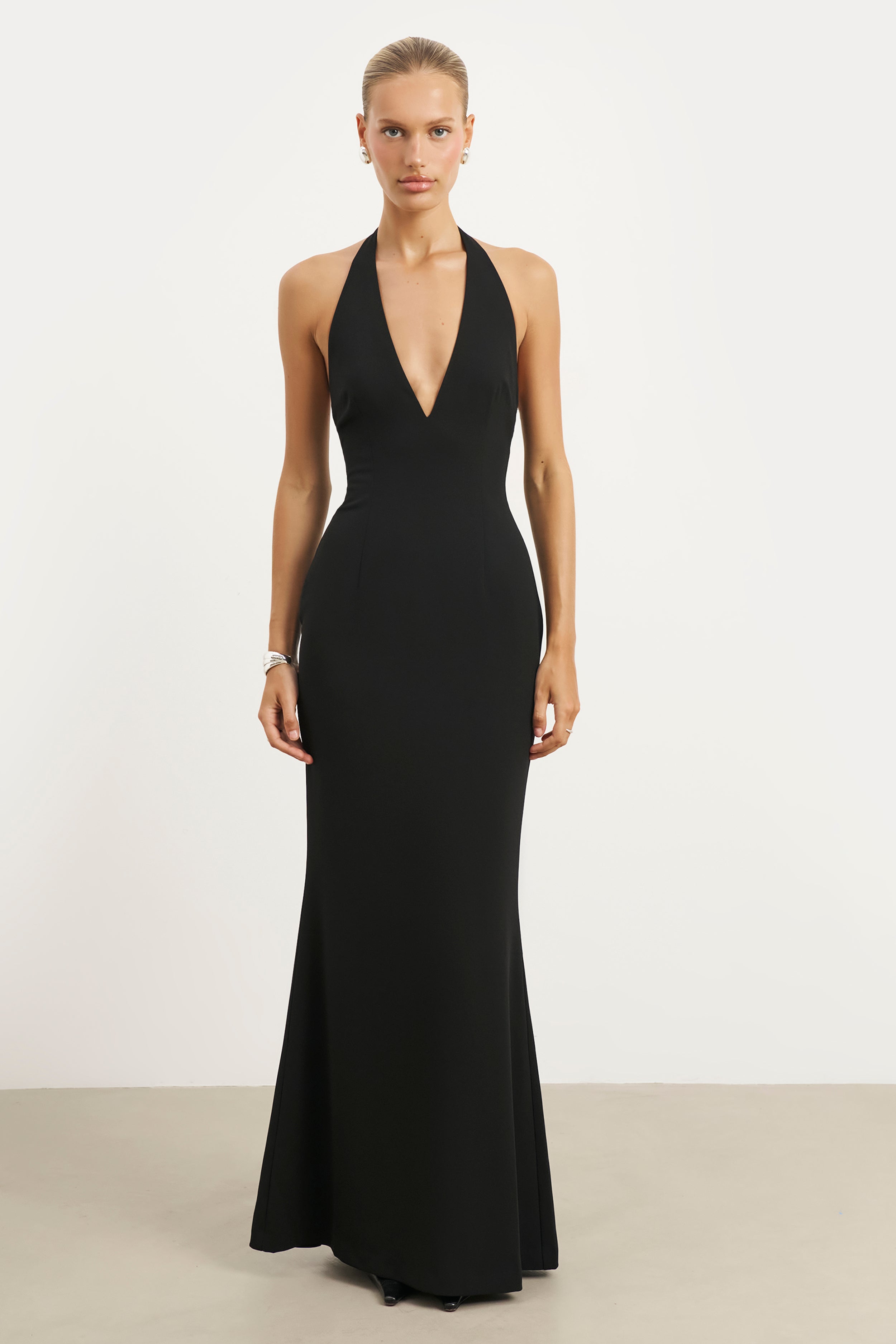 Plunging V Neck Halter Gown