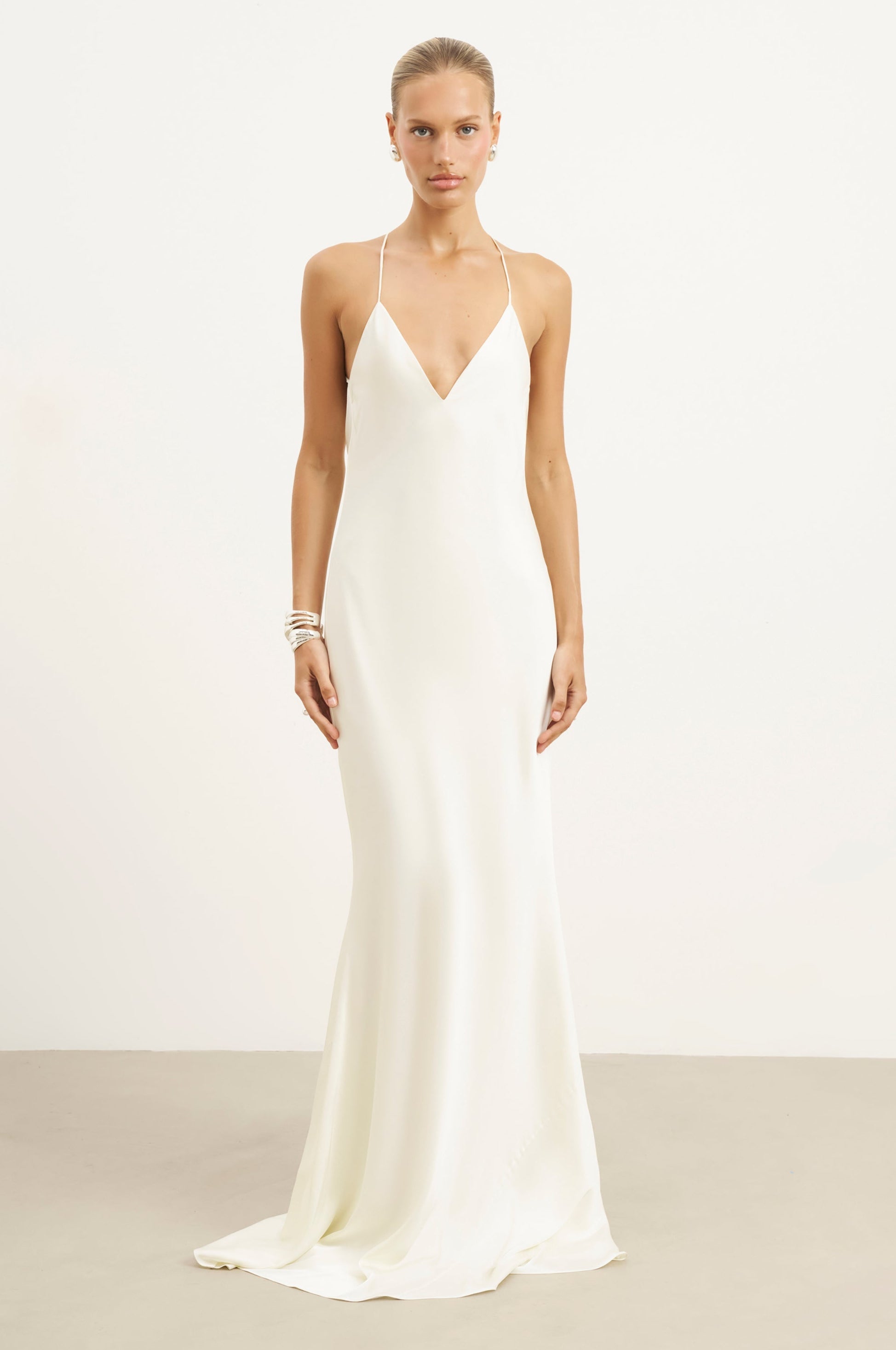 Satin Slinky Cowl Back Gown - Ivory | BOA US Satin Slinky Cowl Back Gown - Ivory | BOA US