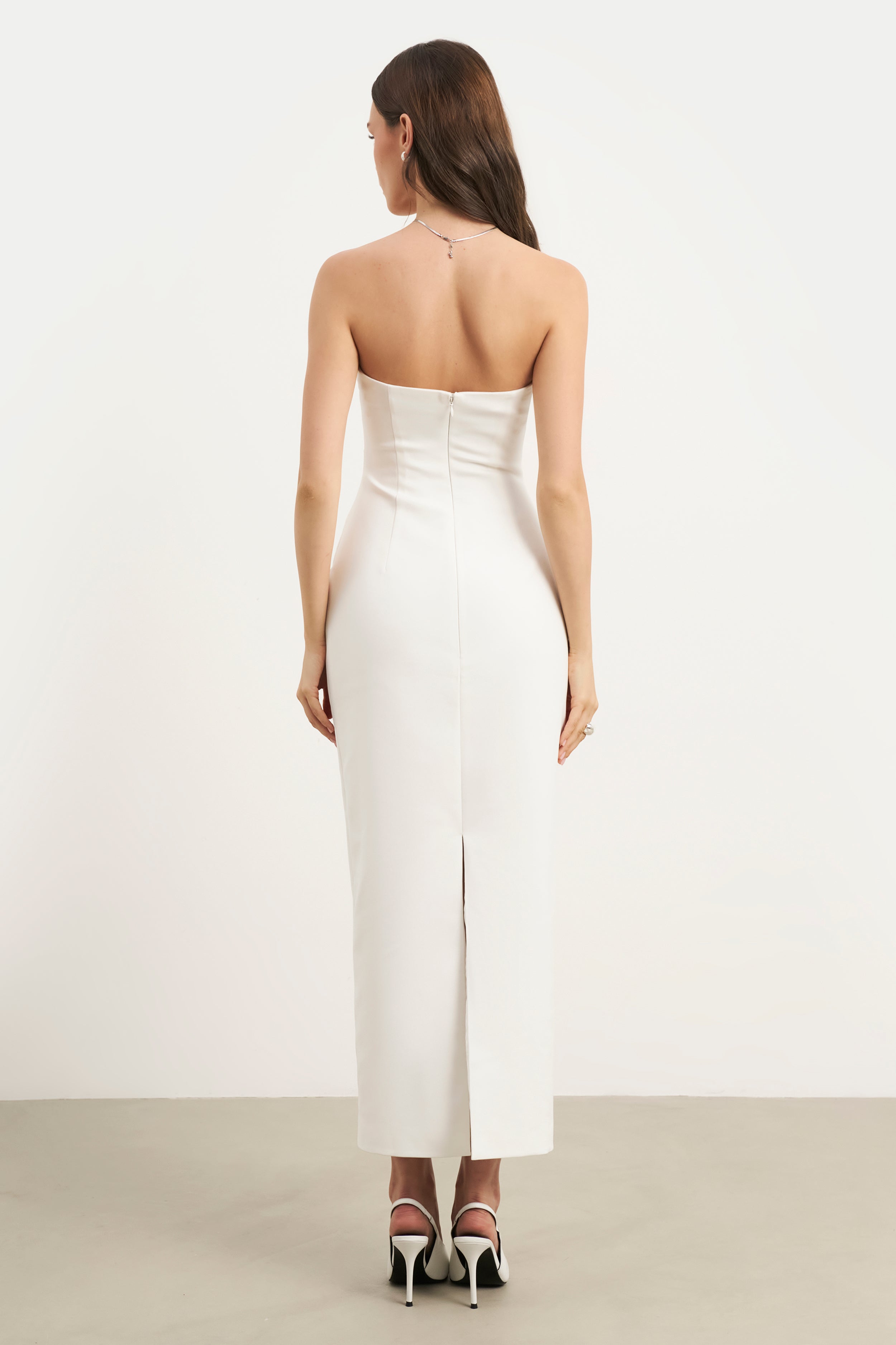 Strapless Ruched Midaxi Dress - White