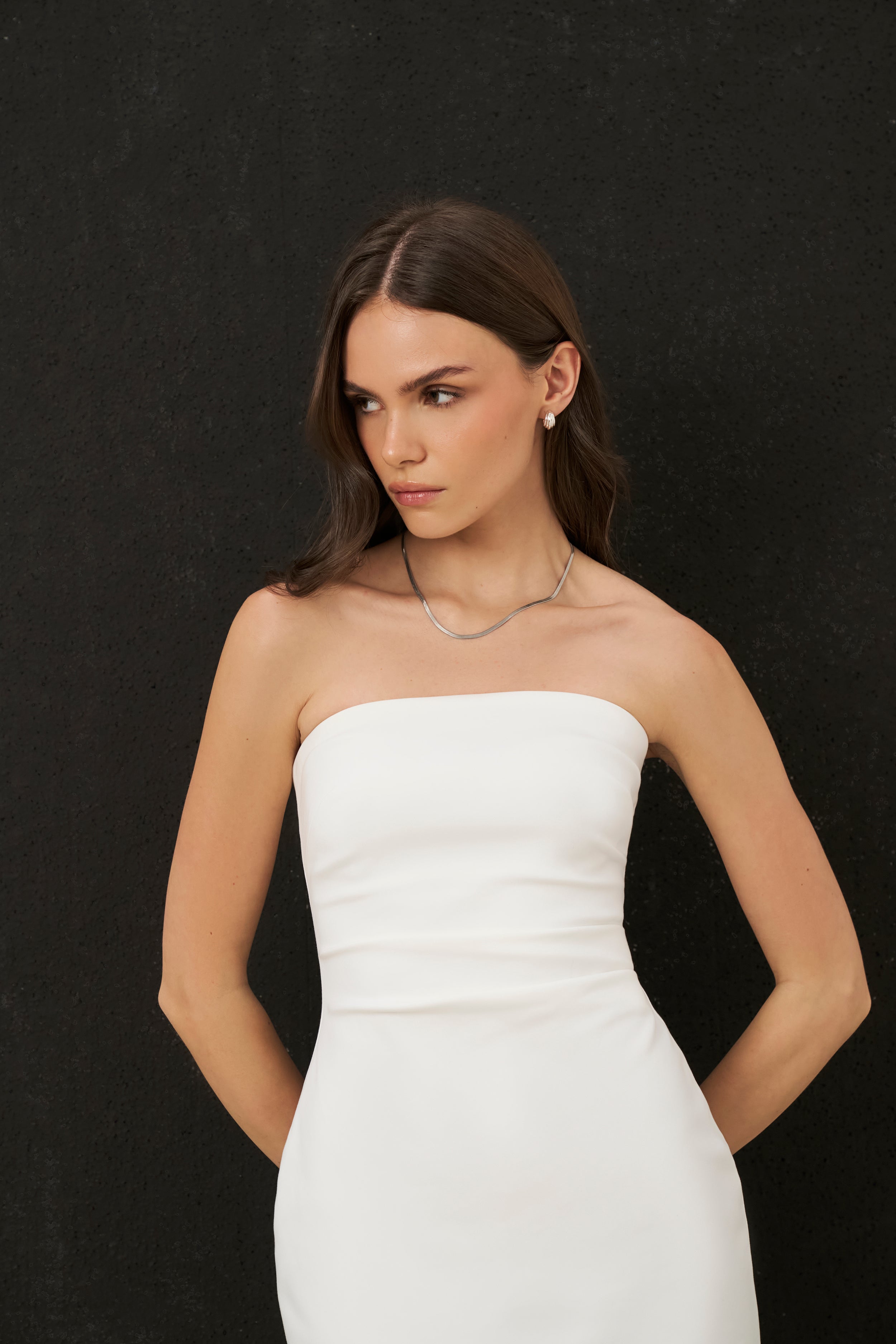 Strapless Ruched Midaxi Dress - White