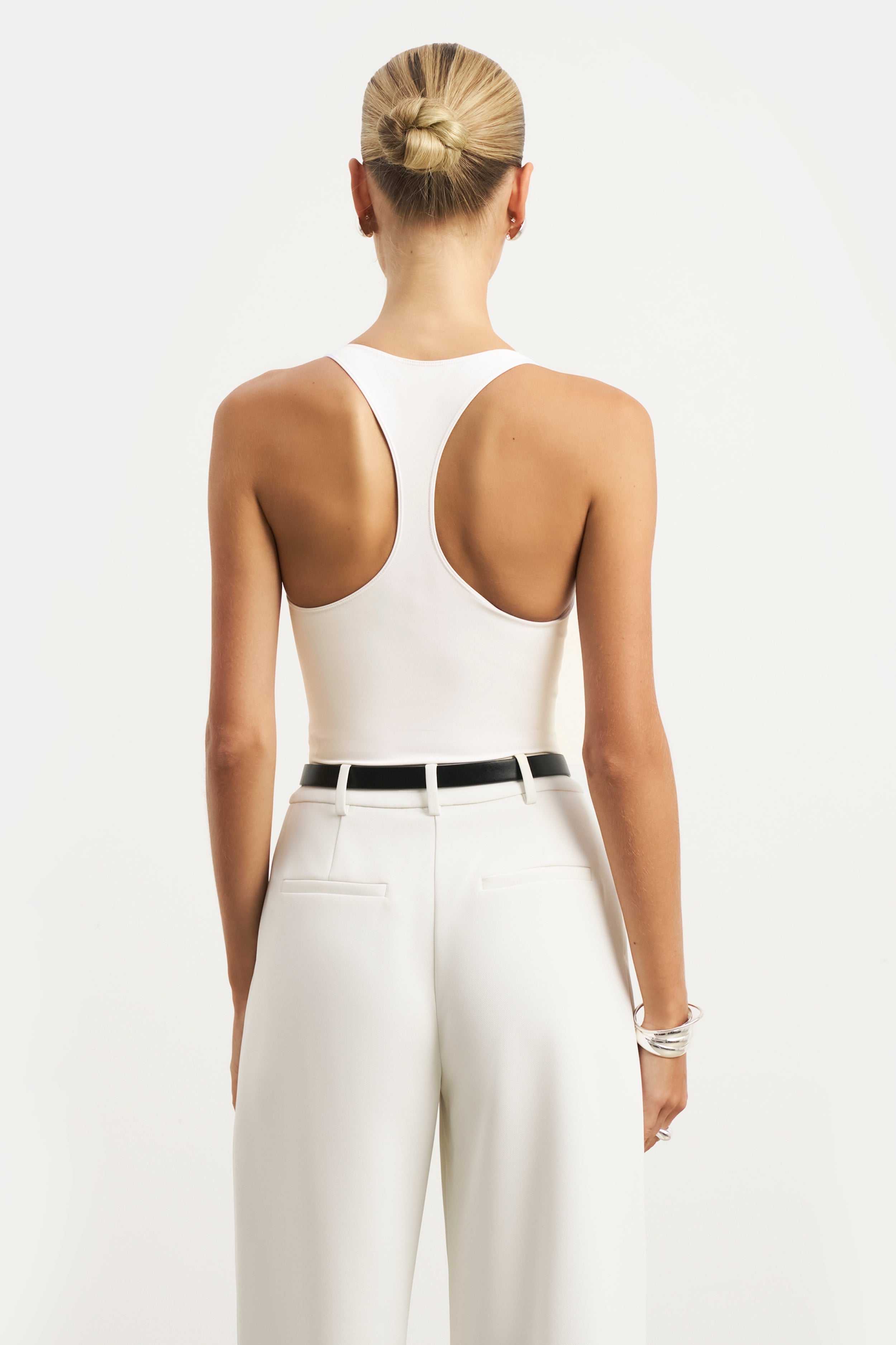 Scoop Neck Racer Bodysuit - White