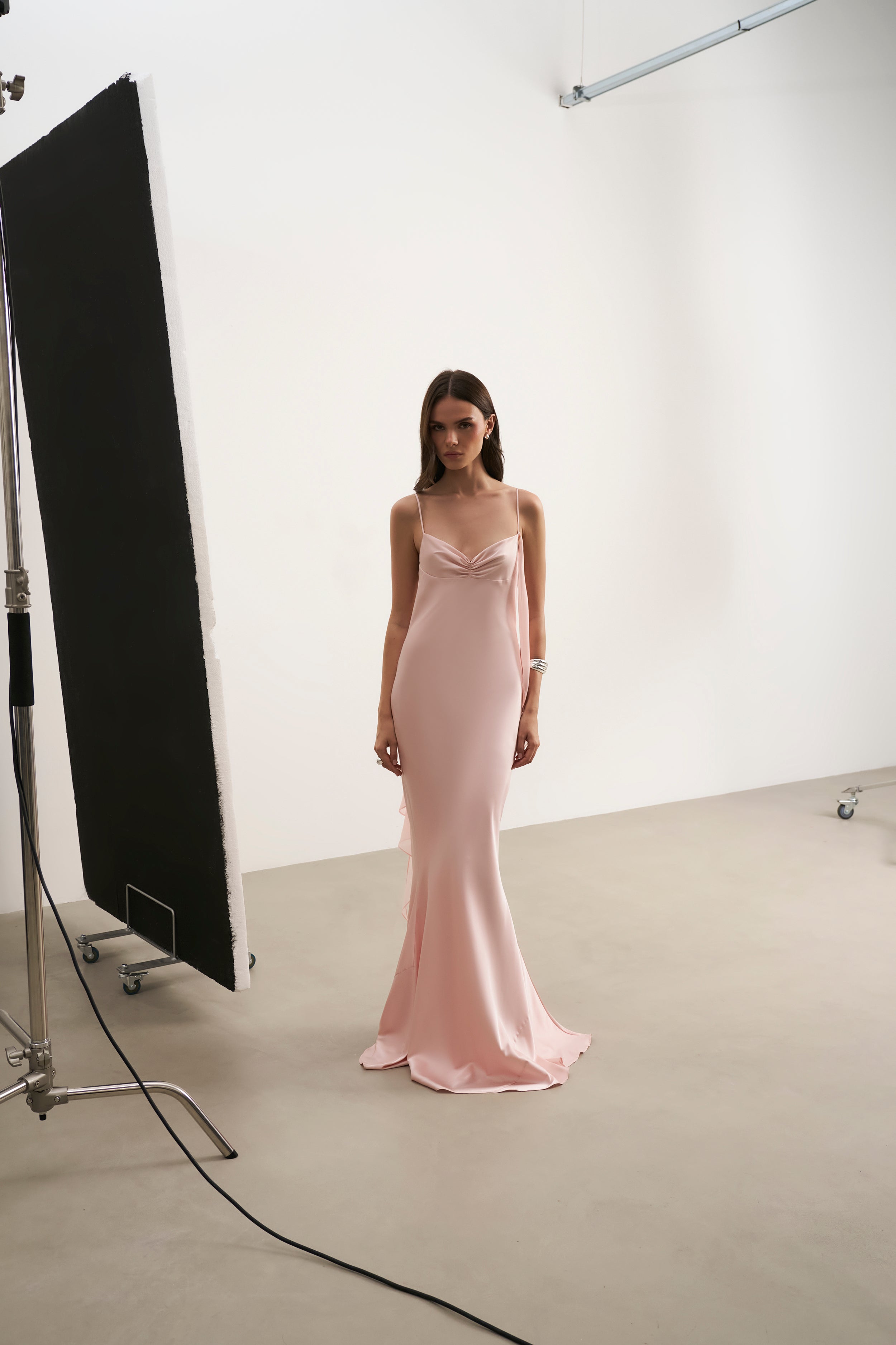 Ruched Bust Satin Slip Dress - Blush