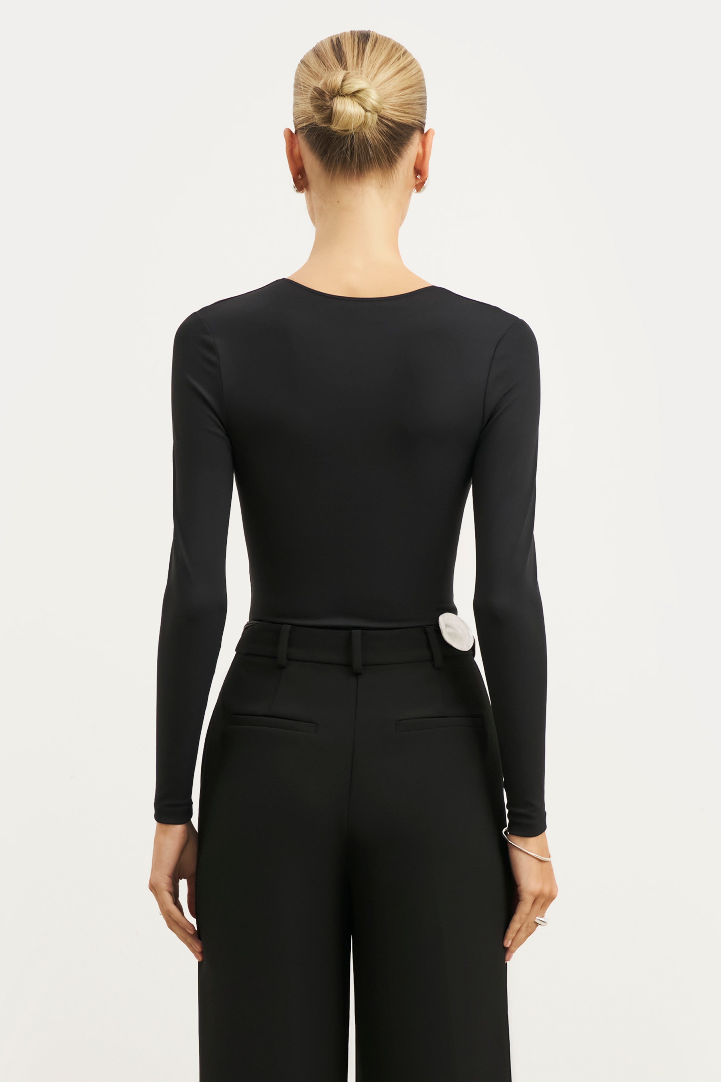 Longsleeve V Neck Plunge Bodysuit - Black