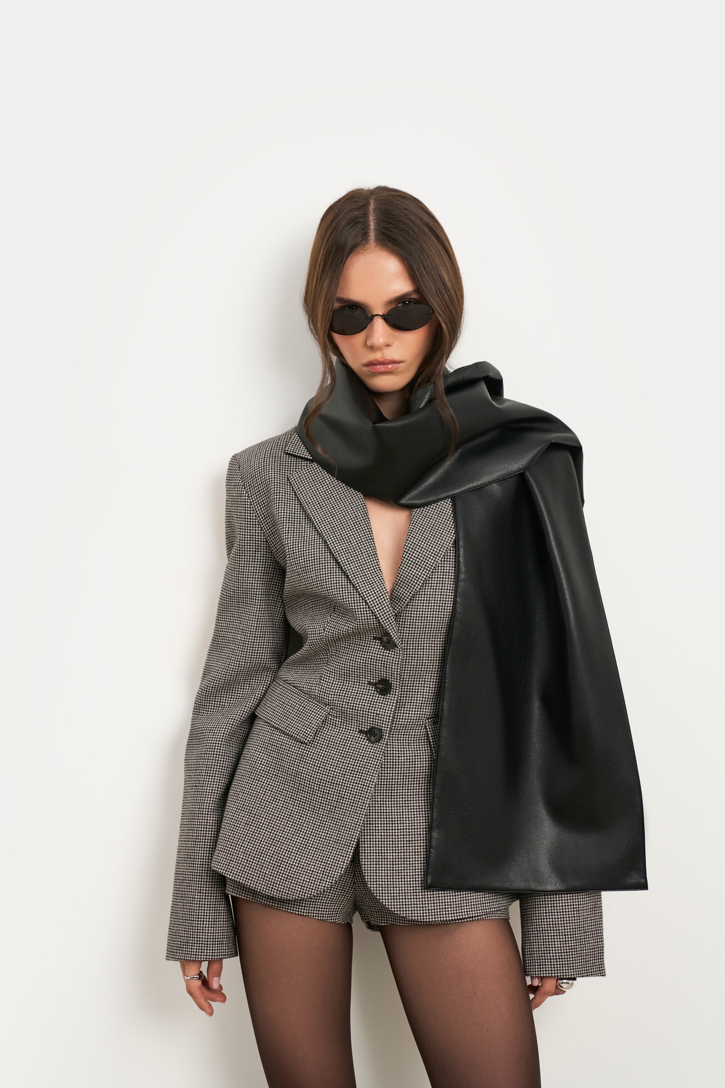 Leather Longline Scarf - Black