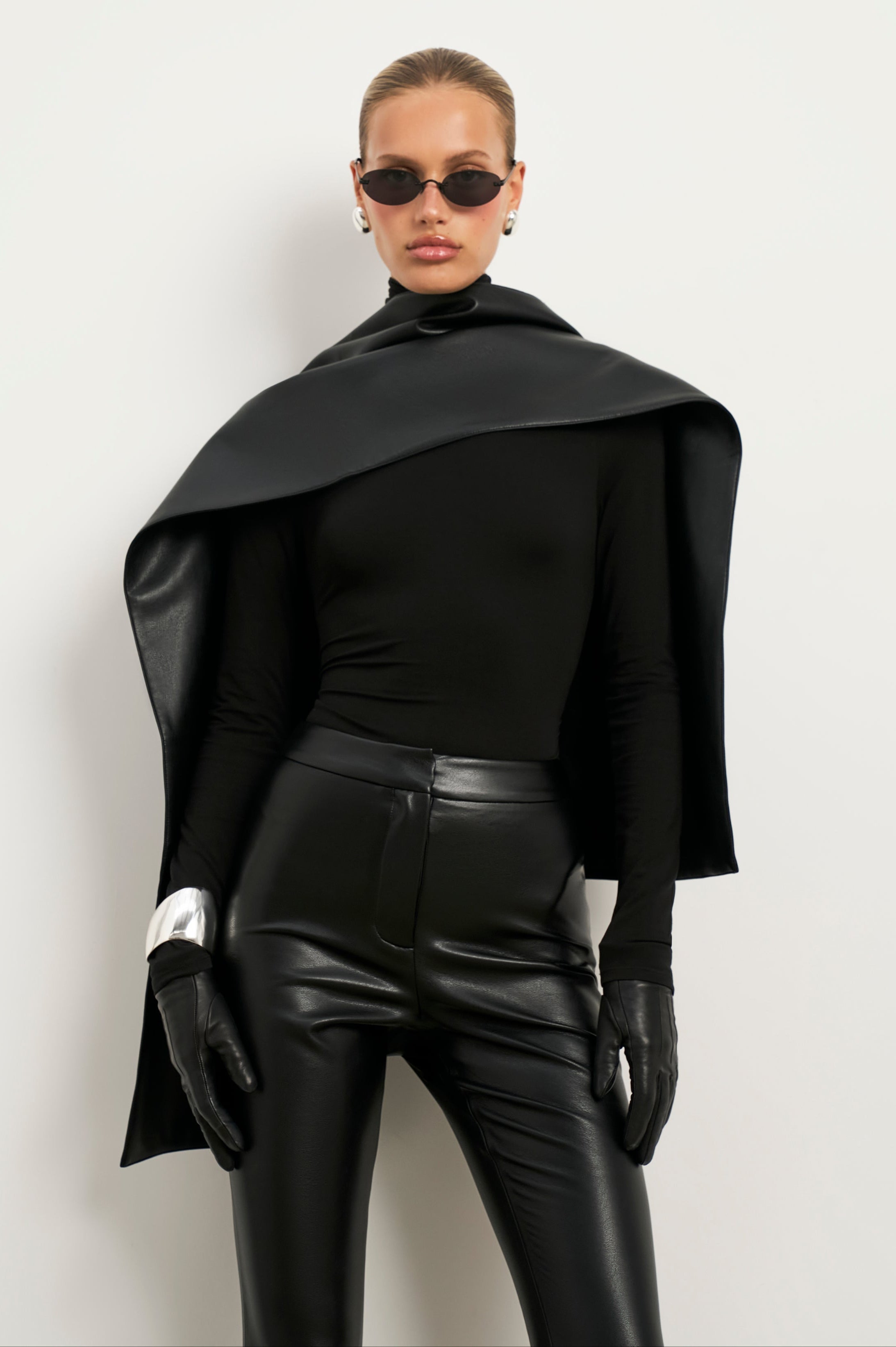 Leather Longline Scarf - Black