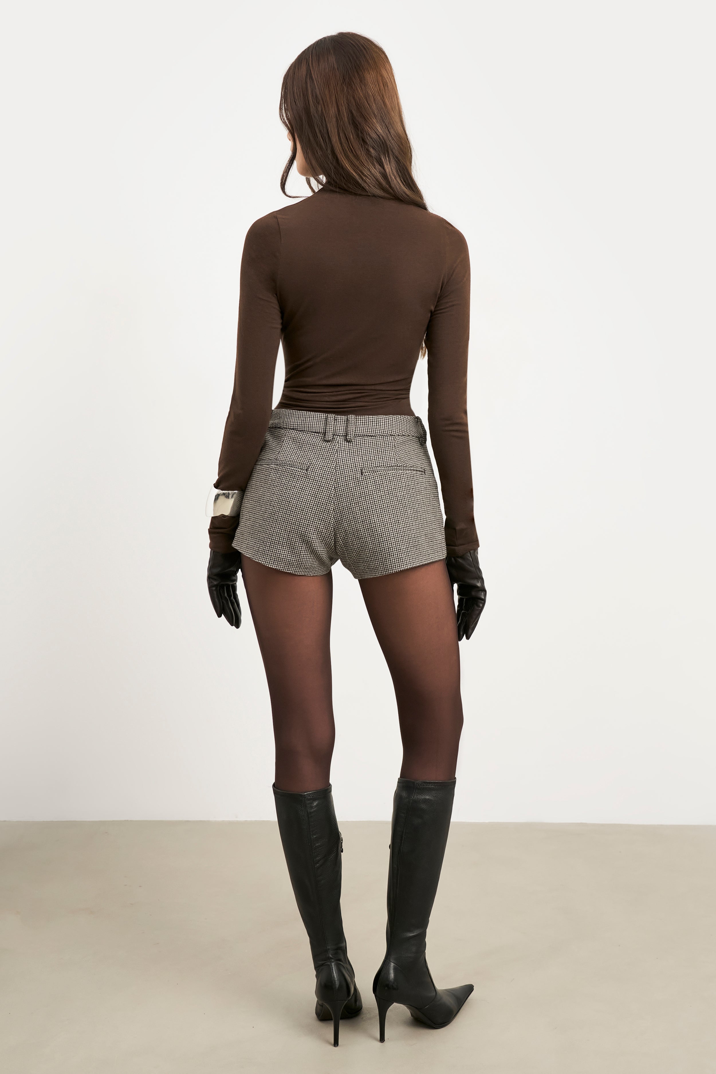 Semi Sheer High Neck Longsleeve Top - Carob