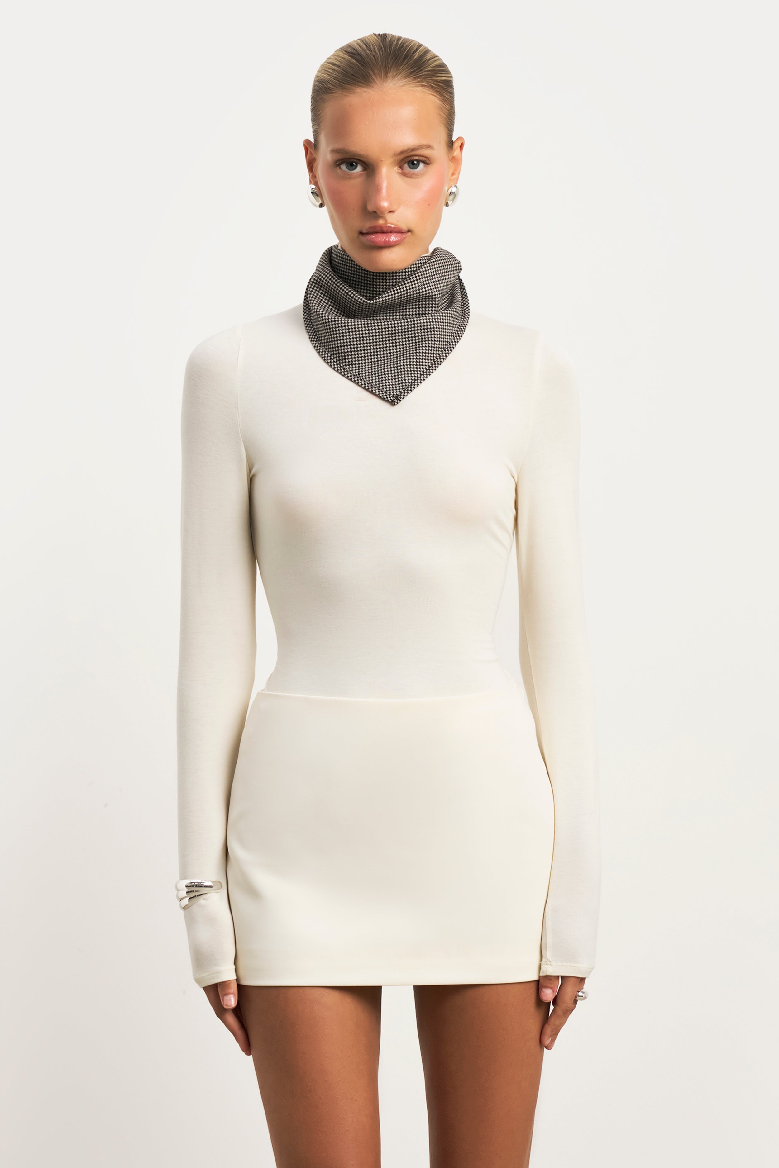 Semi Sheer High Neck Longsleeve Top - Cream