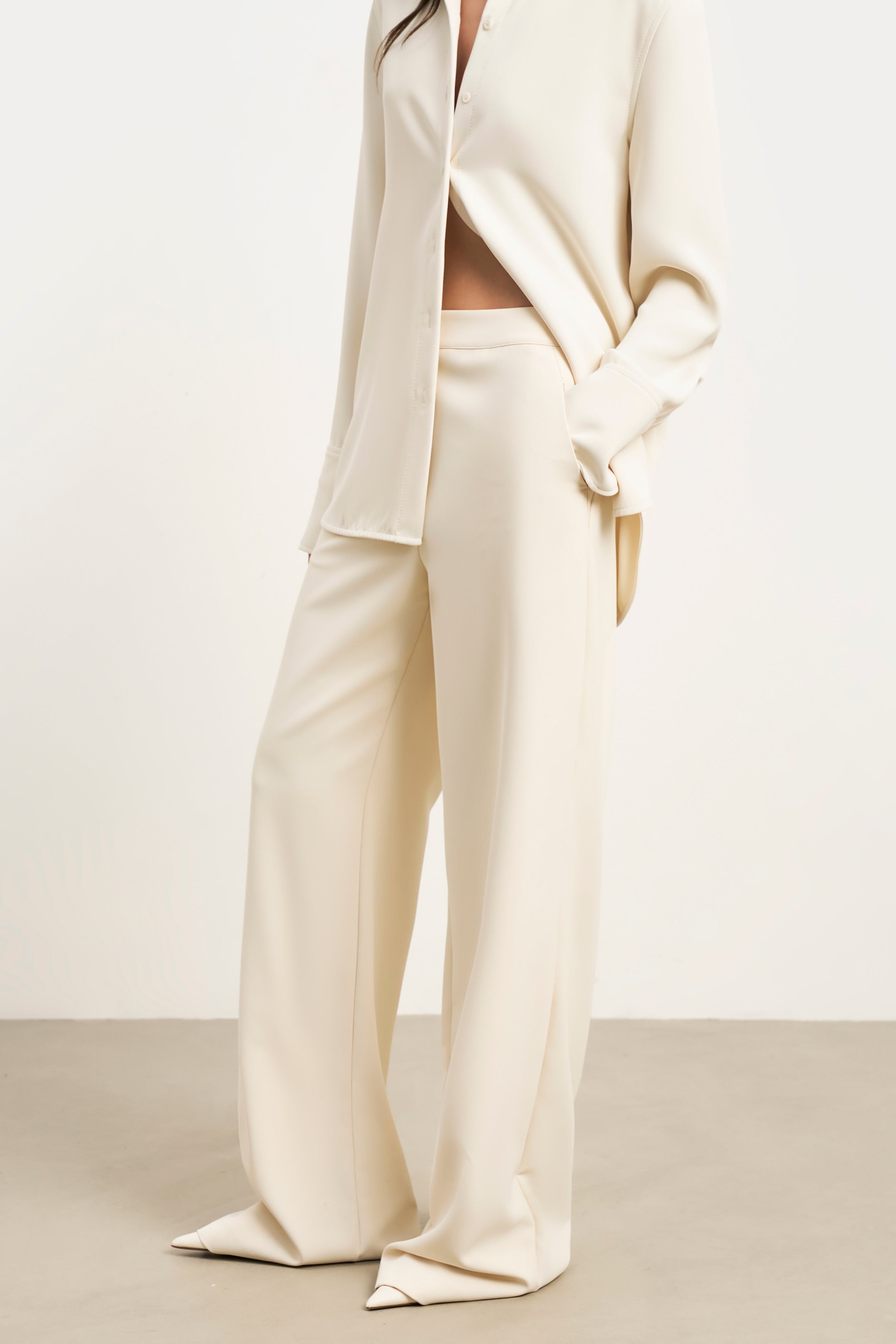 Effortless Wide Leg Trousers - Cream