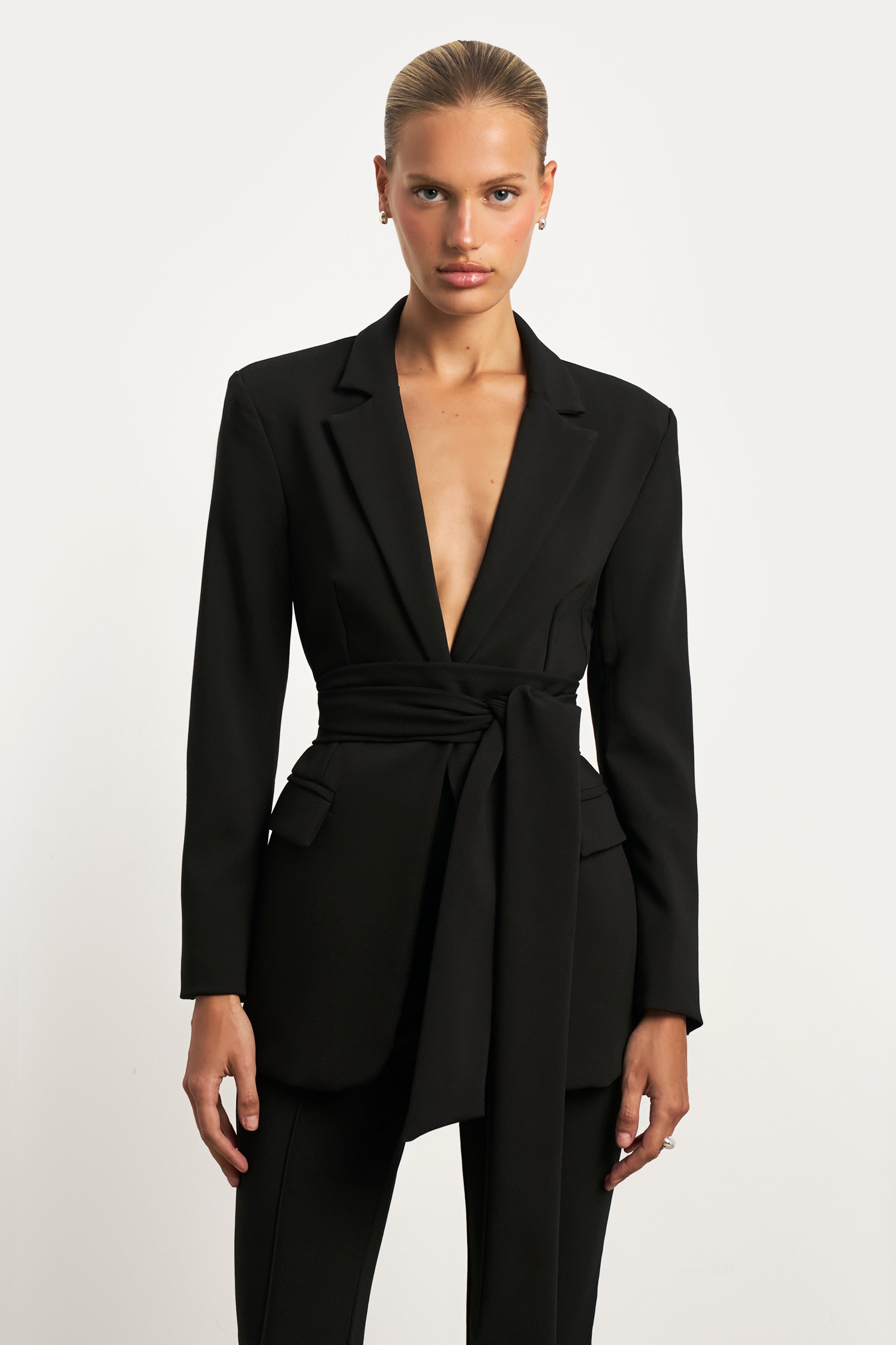 Classic Blazer With Belt - Black