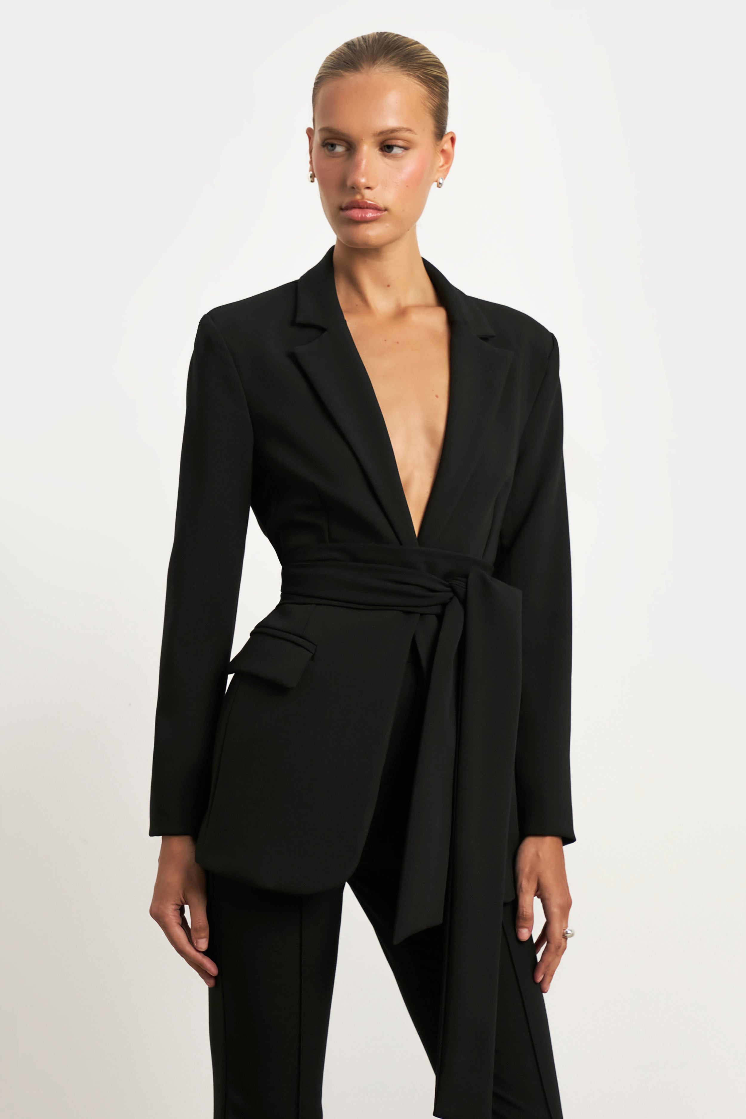 Classic Blazer With Belt - Black
