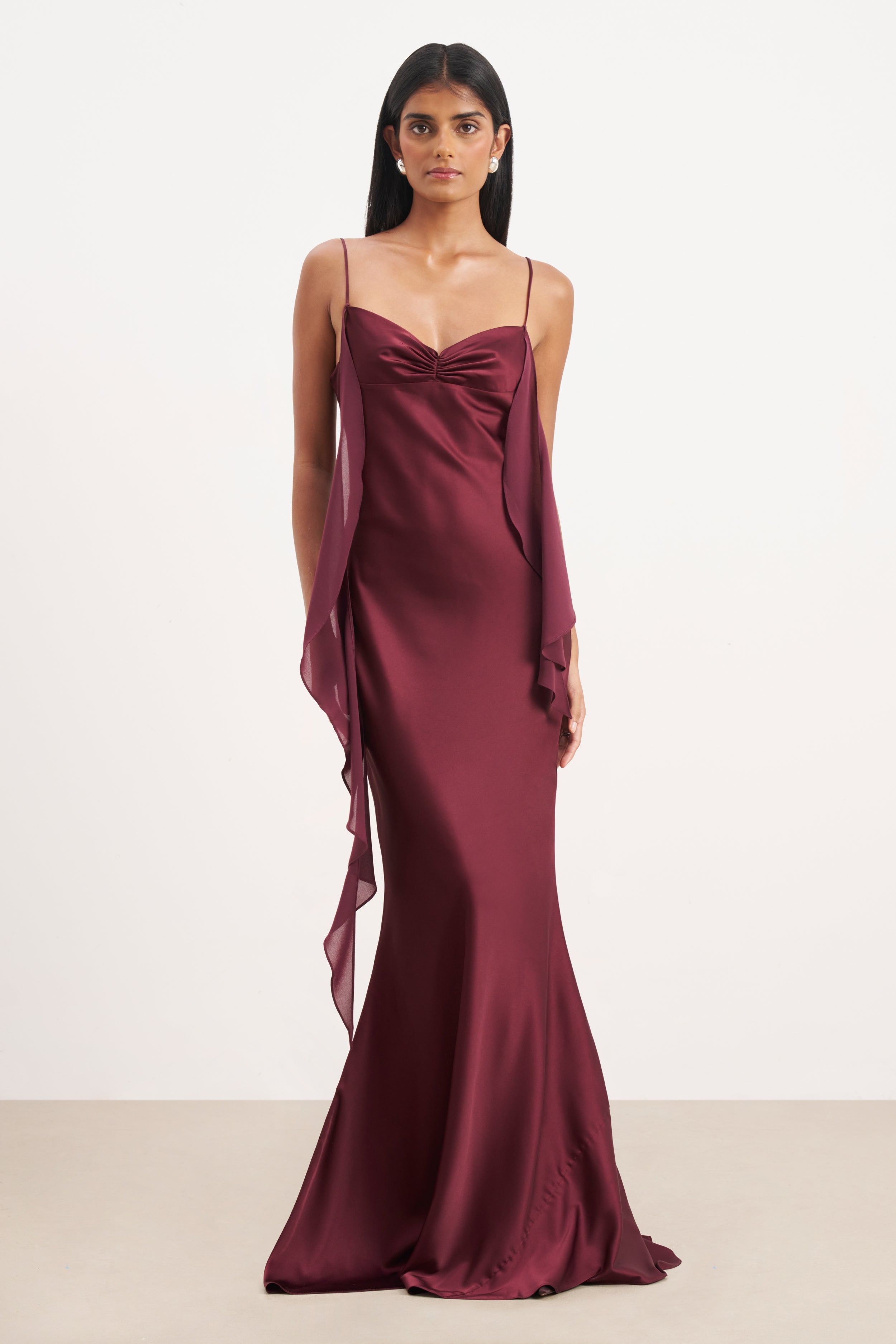 Ruched Bust Satin Slip Dress - Mulberry Ruched Bust Satin Slip Dress - Mulberry