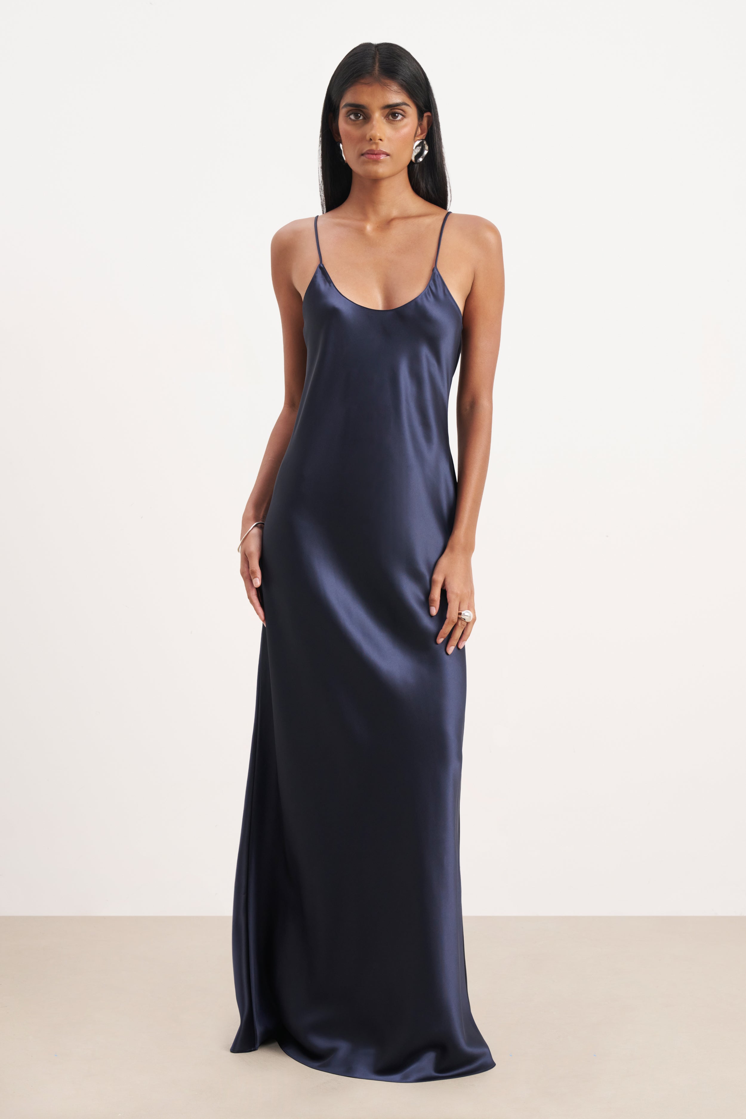 Satin Scoop Neck Camisole Maxi Dress - Navy