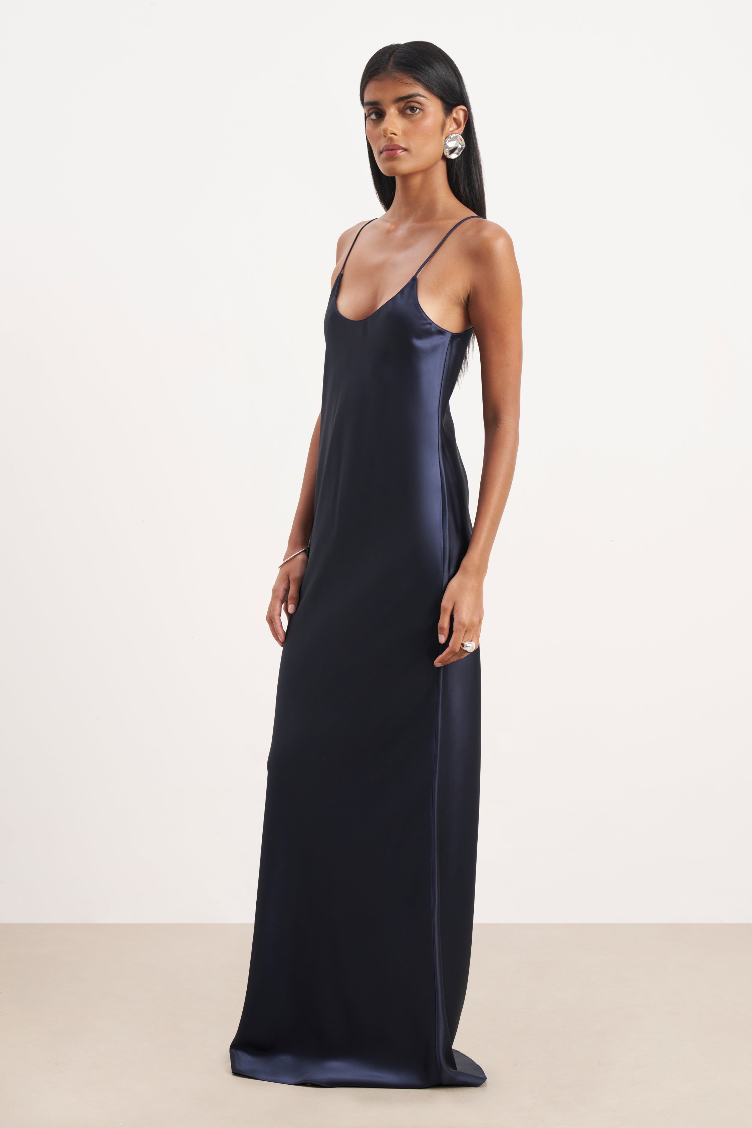 Satin Scoop Neck Camisole Maxi Dress - Navy