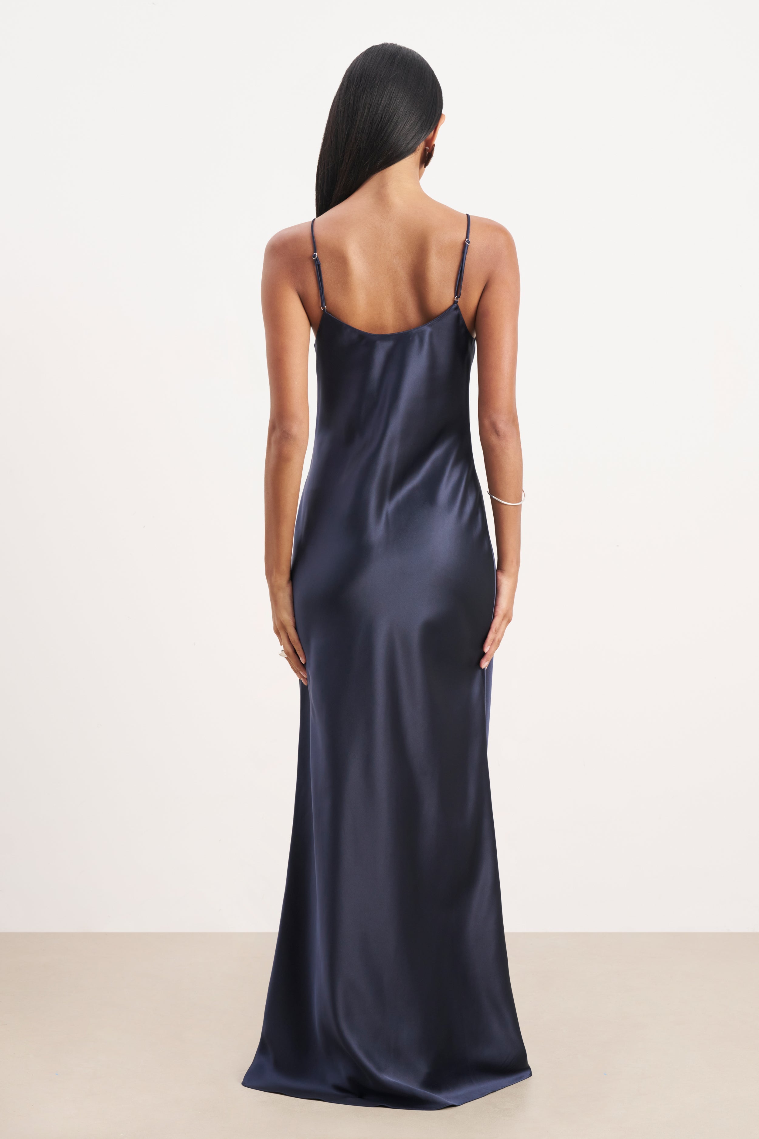 Satin Scoop Neck Camisole Maxi Dress - Navy
