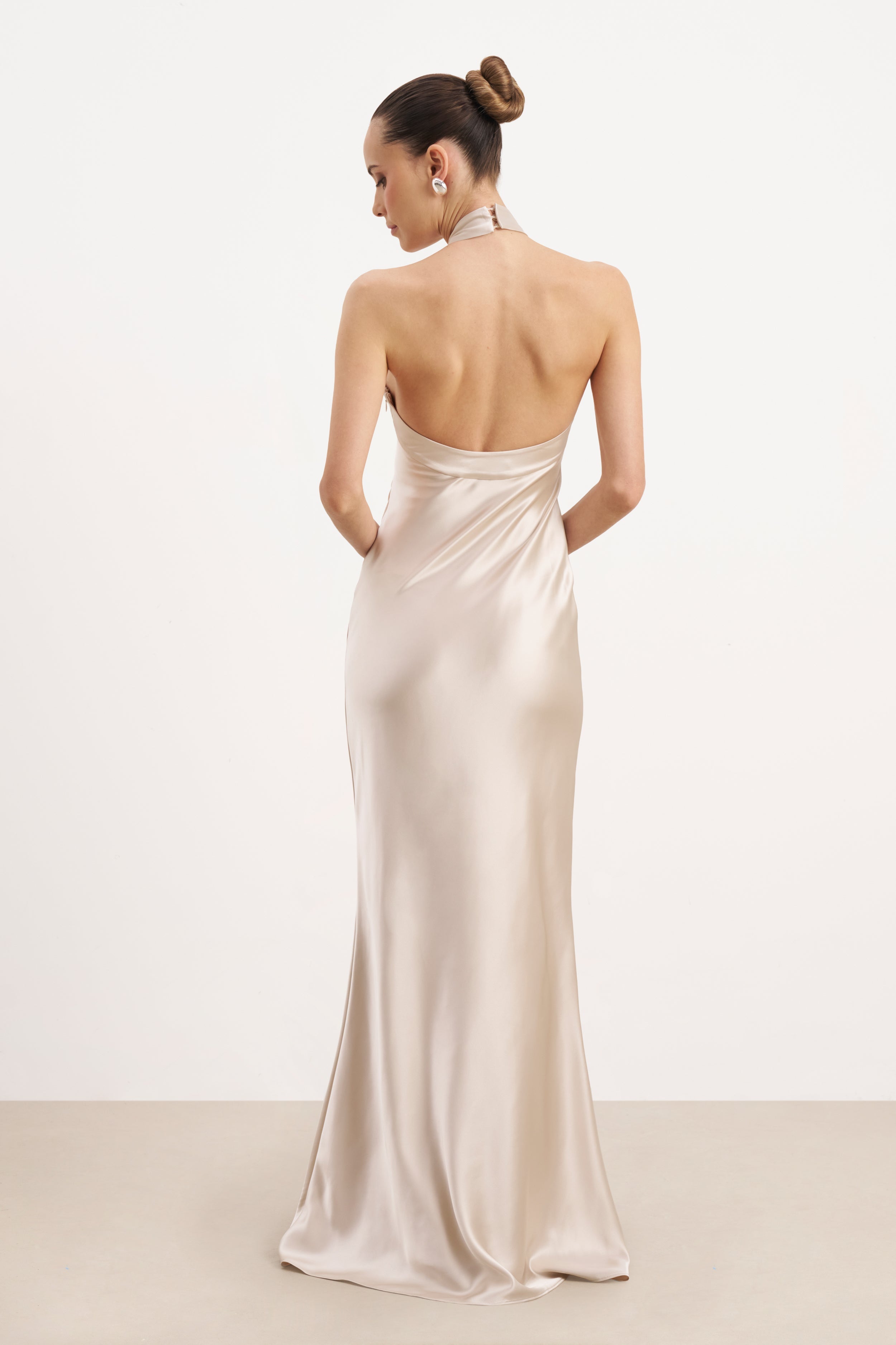 Satin Cross Strap Halter Gown - Champagne