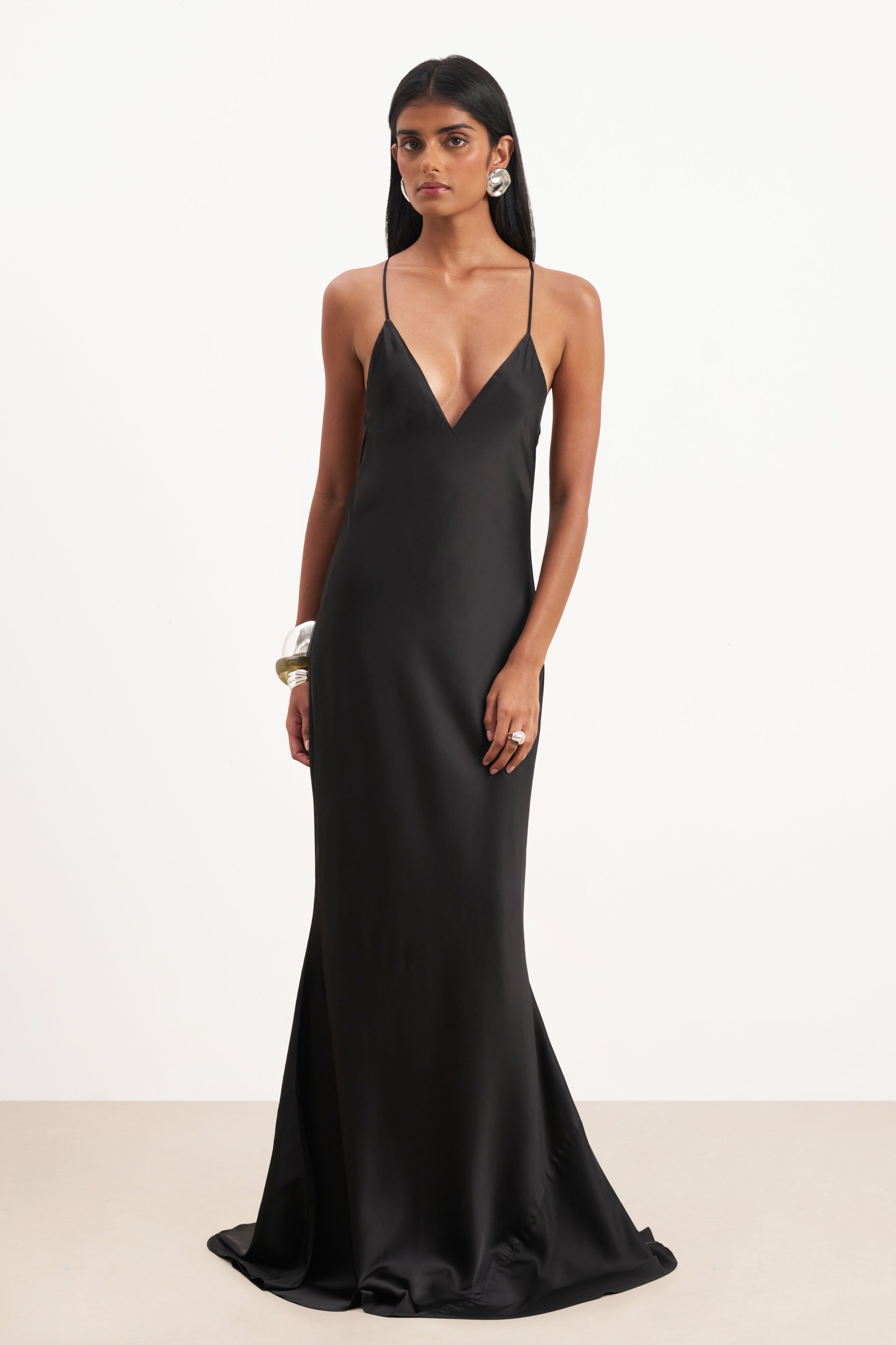 chinese dress ladies Satin Slinky Cowl Back Gown - Black