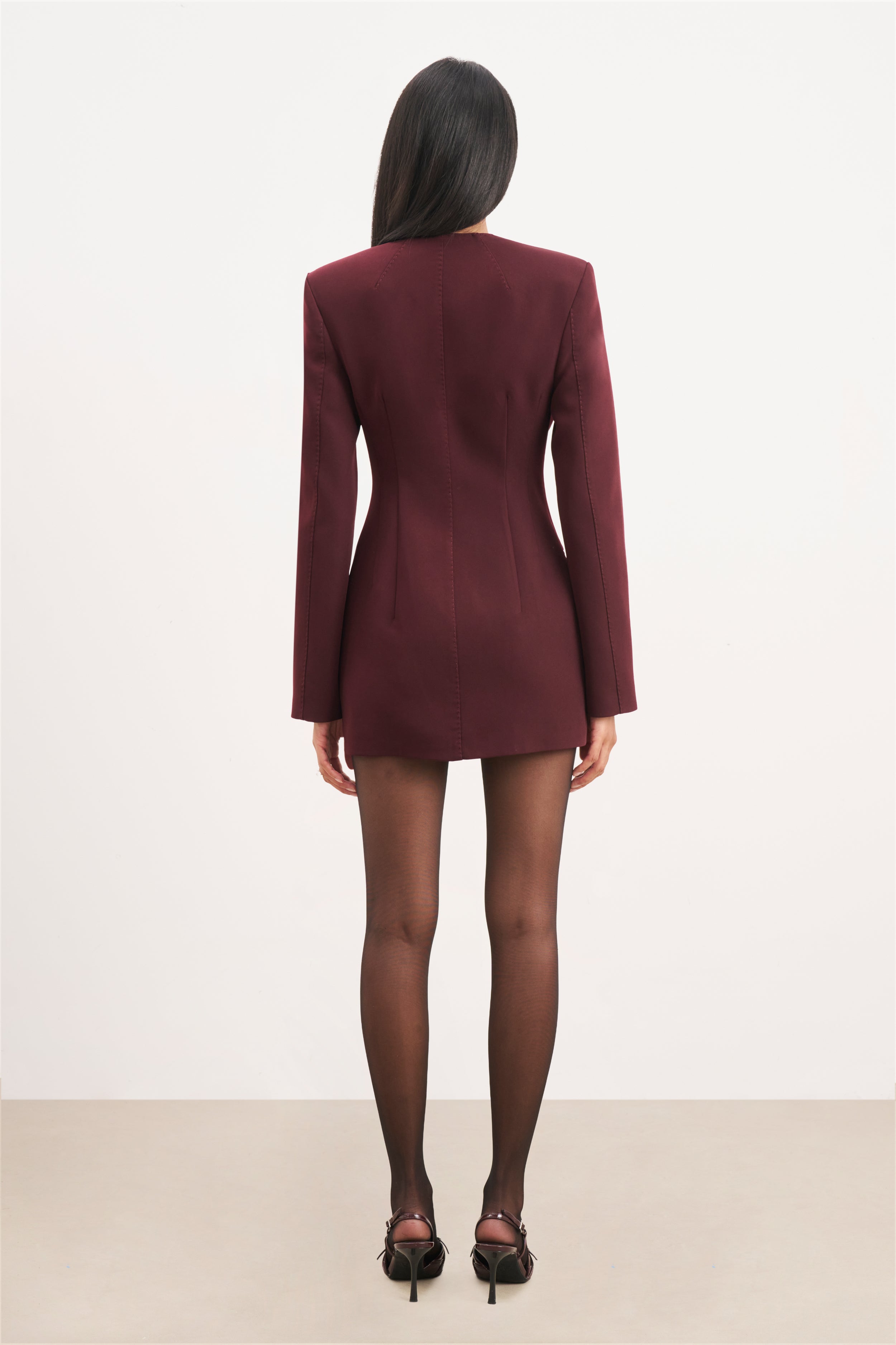 Tailored Collarless Blazer Dress - Mulberry