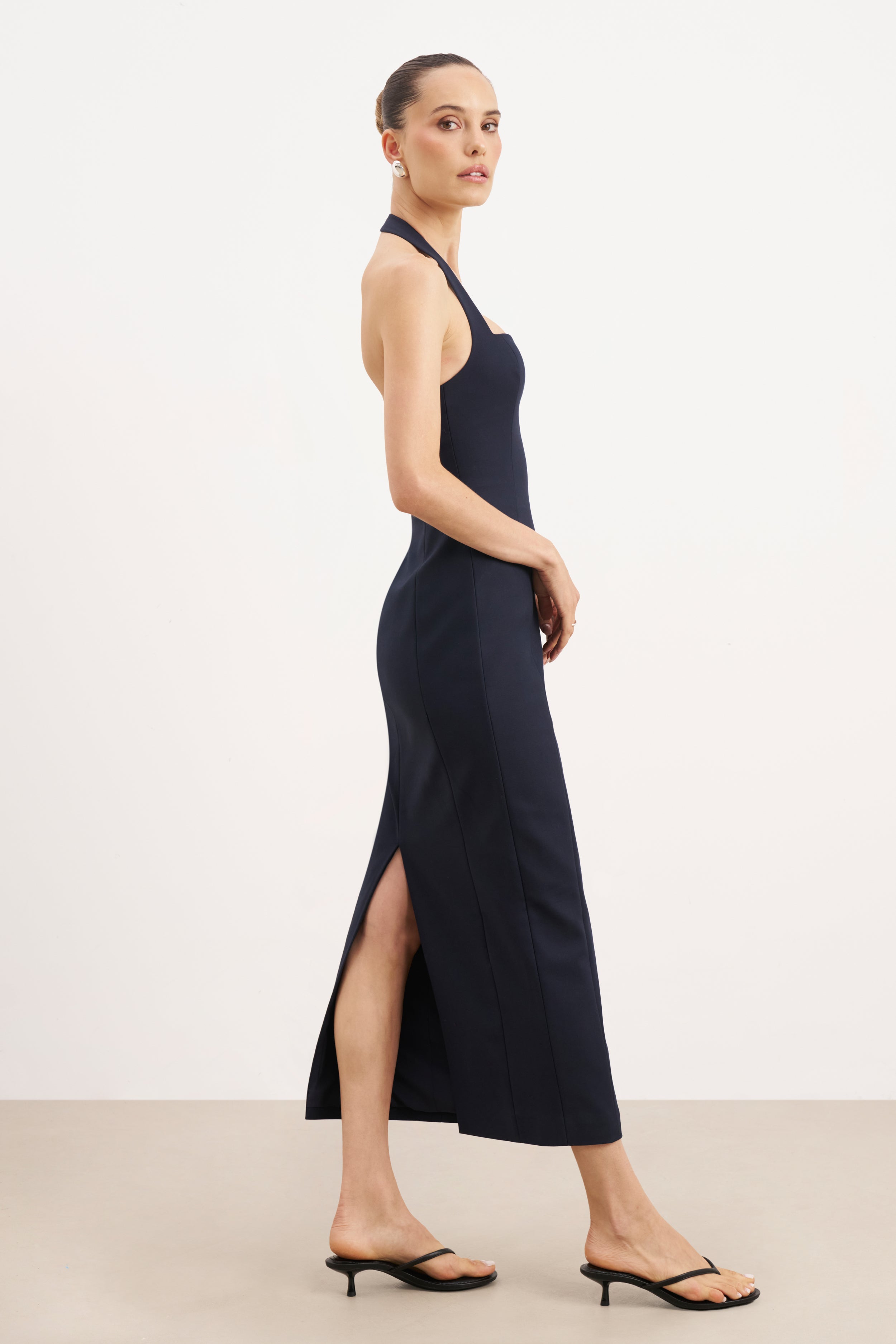 Tailored Halter Midi Dress - Navy