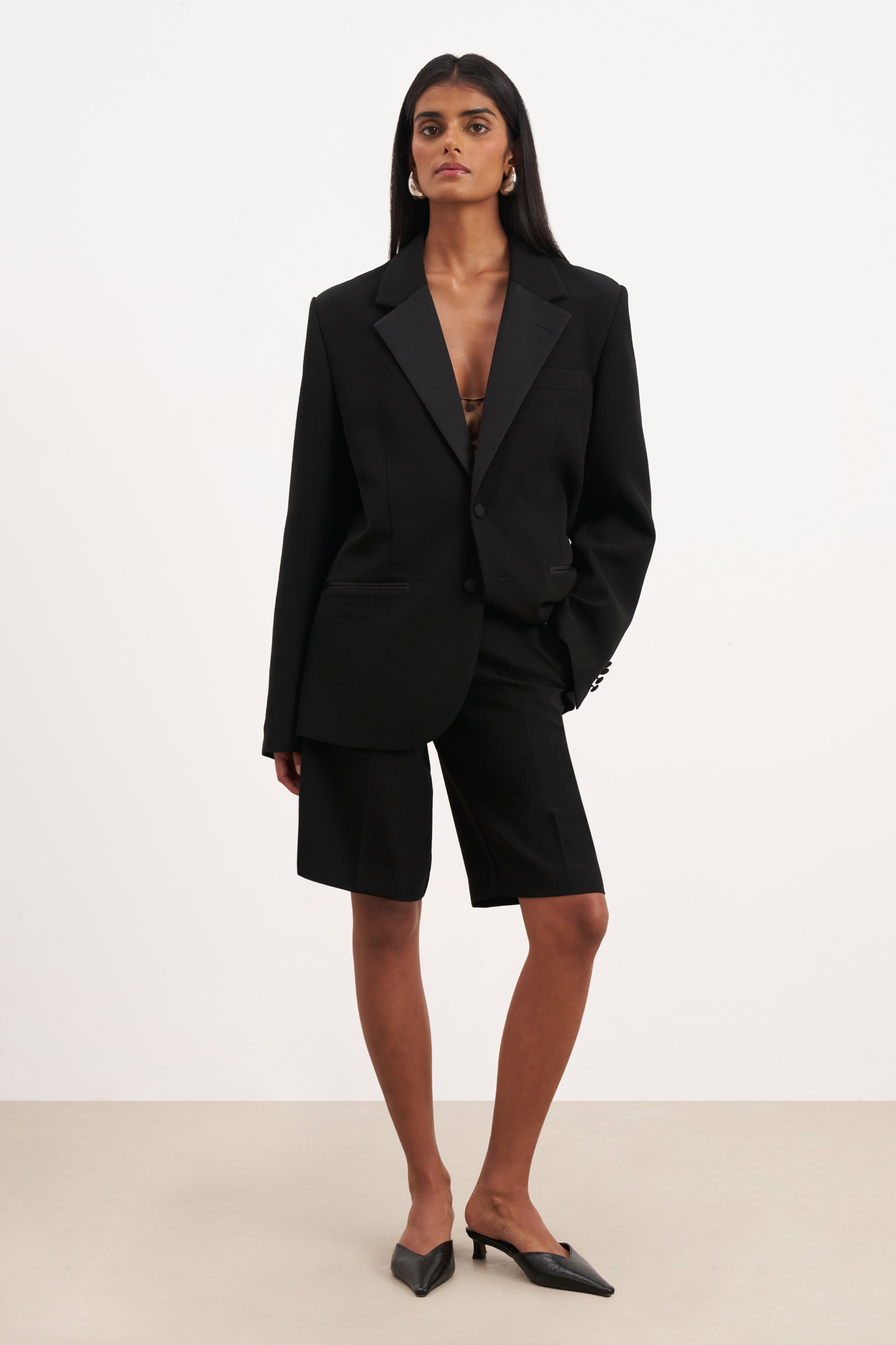 Satin Detail Longline Shorts - Black