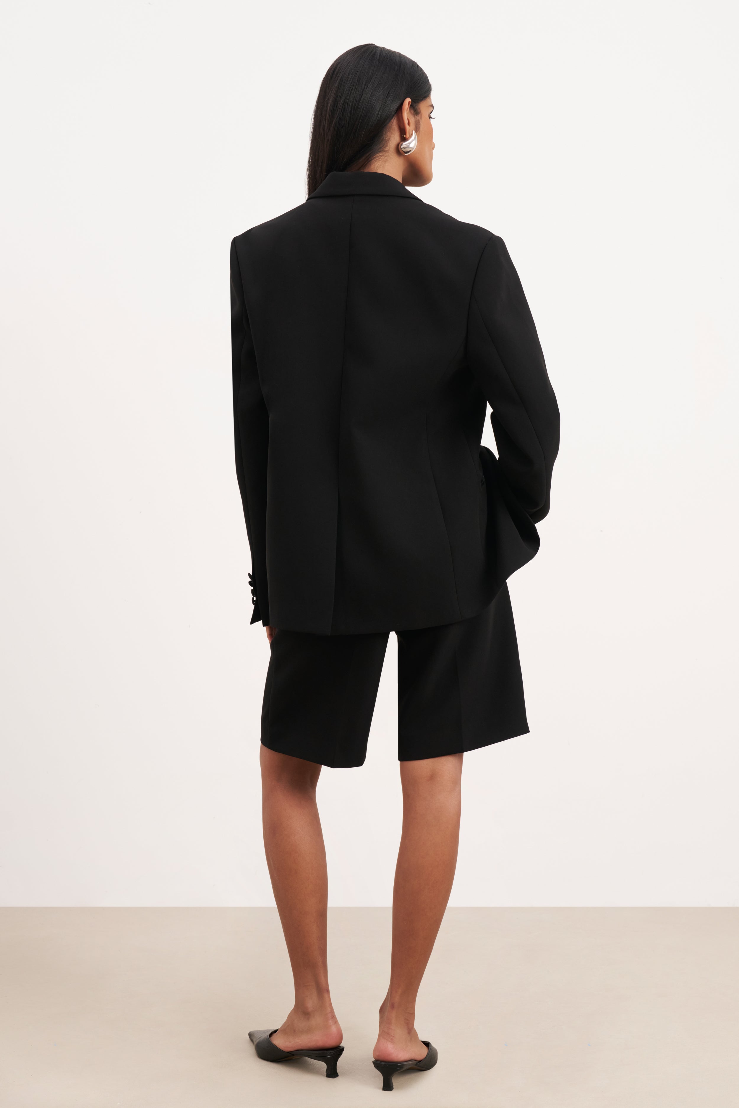 Satin Detail Single Breasted Blazer - Black