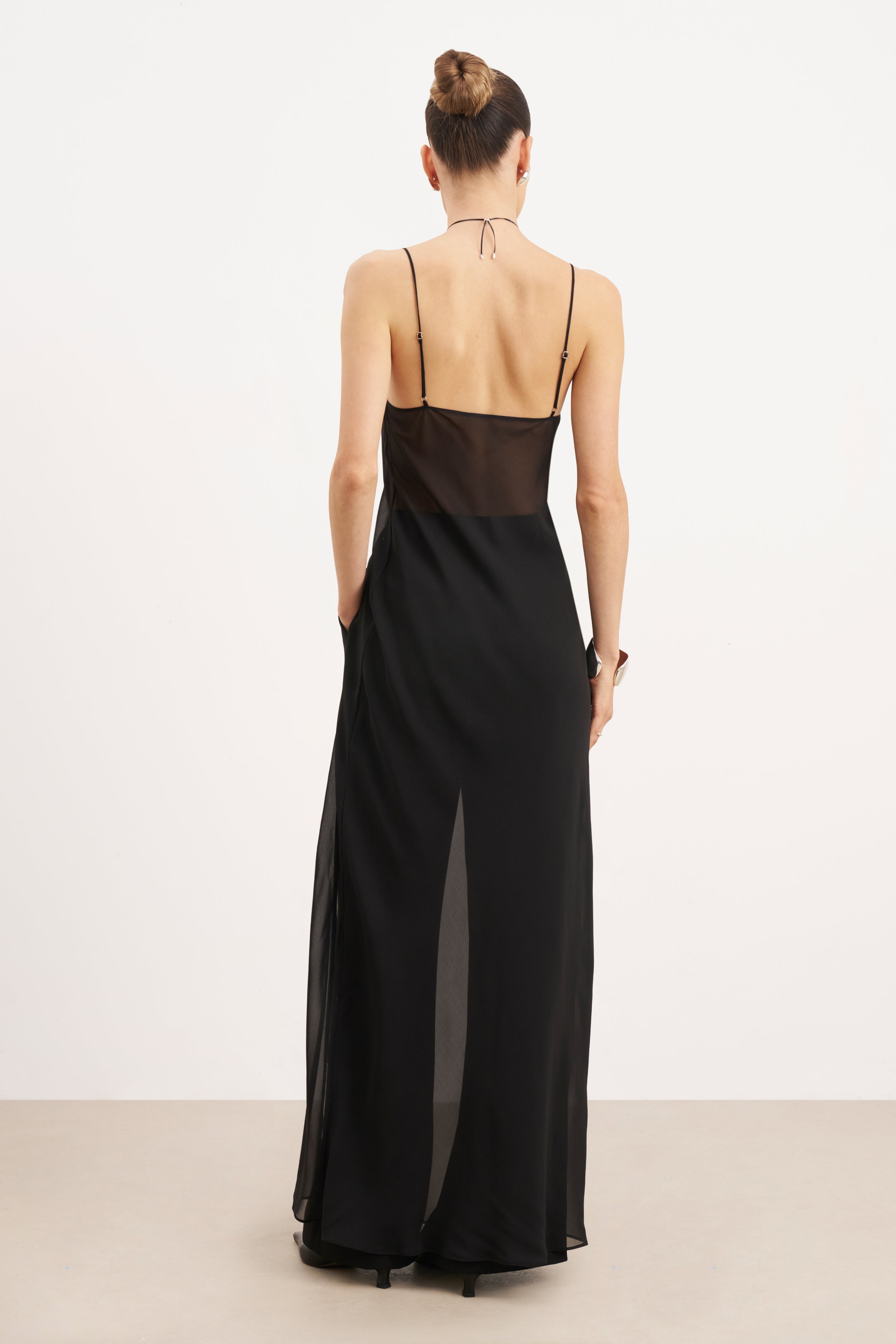 Sheer Chiffon Longline Camisole - Black