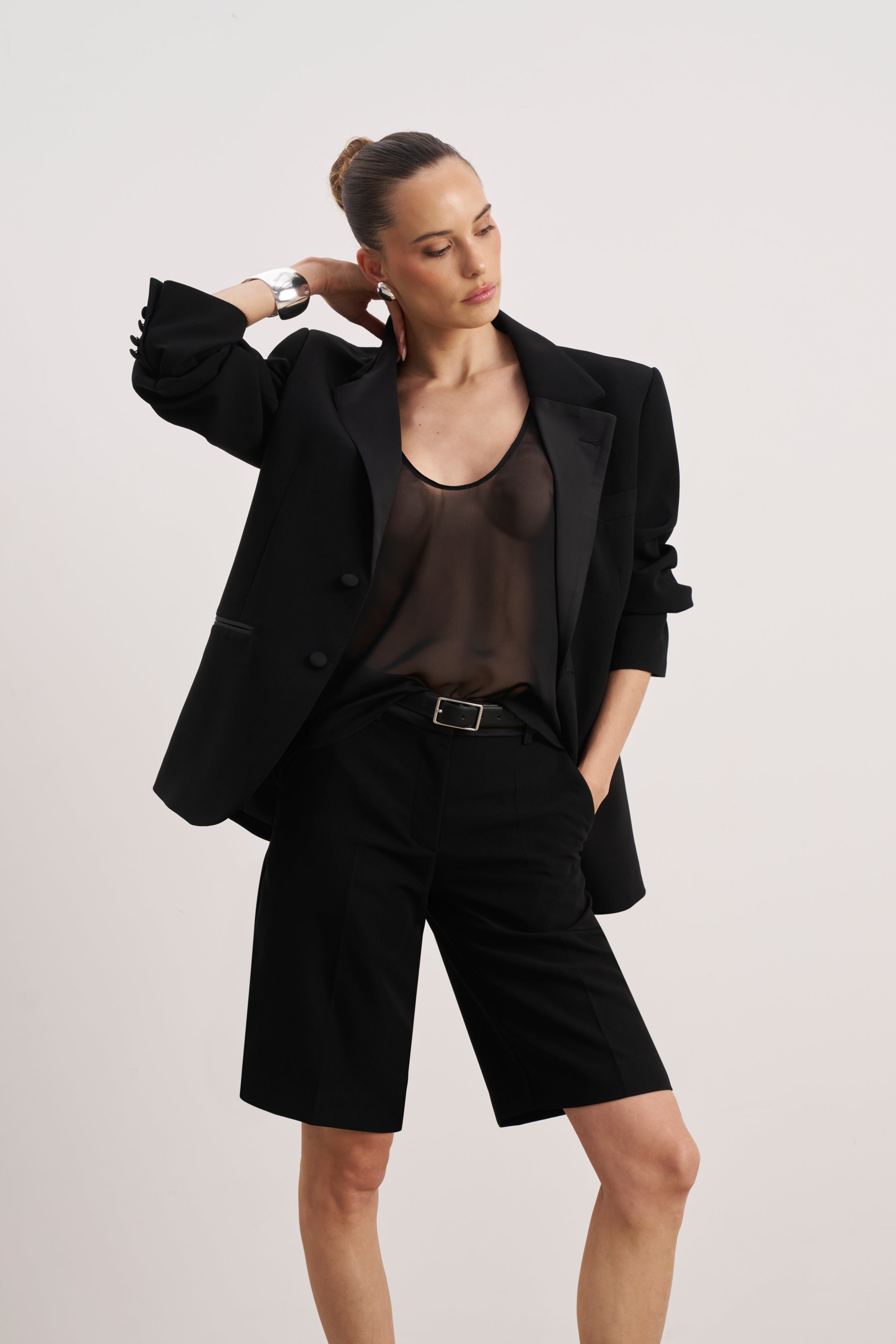 Sheer Plunge U Neck Tank Top - Black