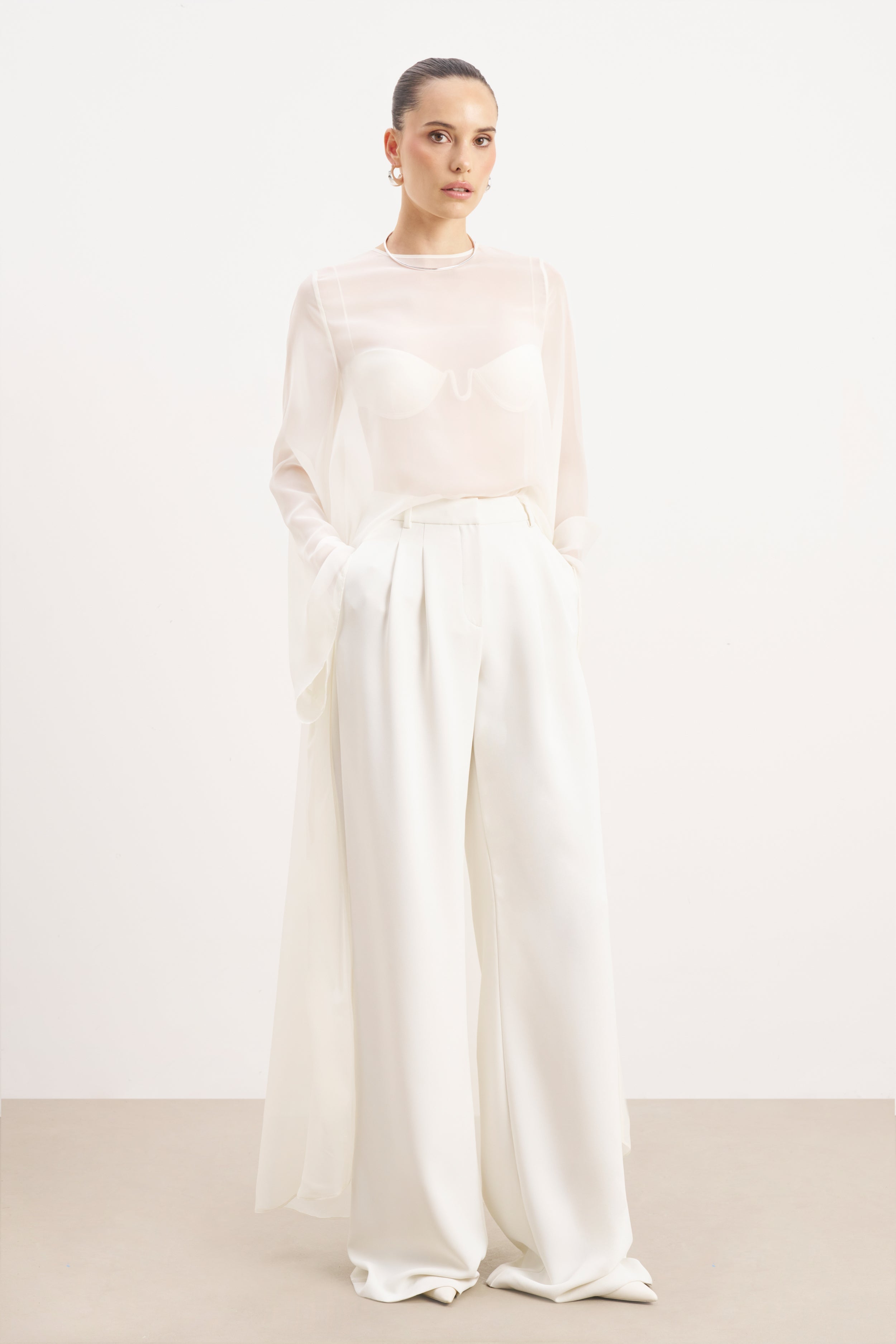 Sheer Chiffon Cape Blouse - Cream | BOA US