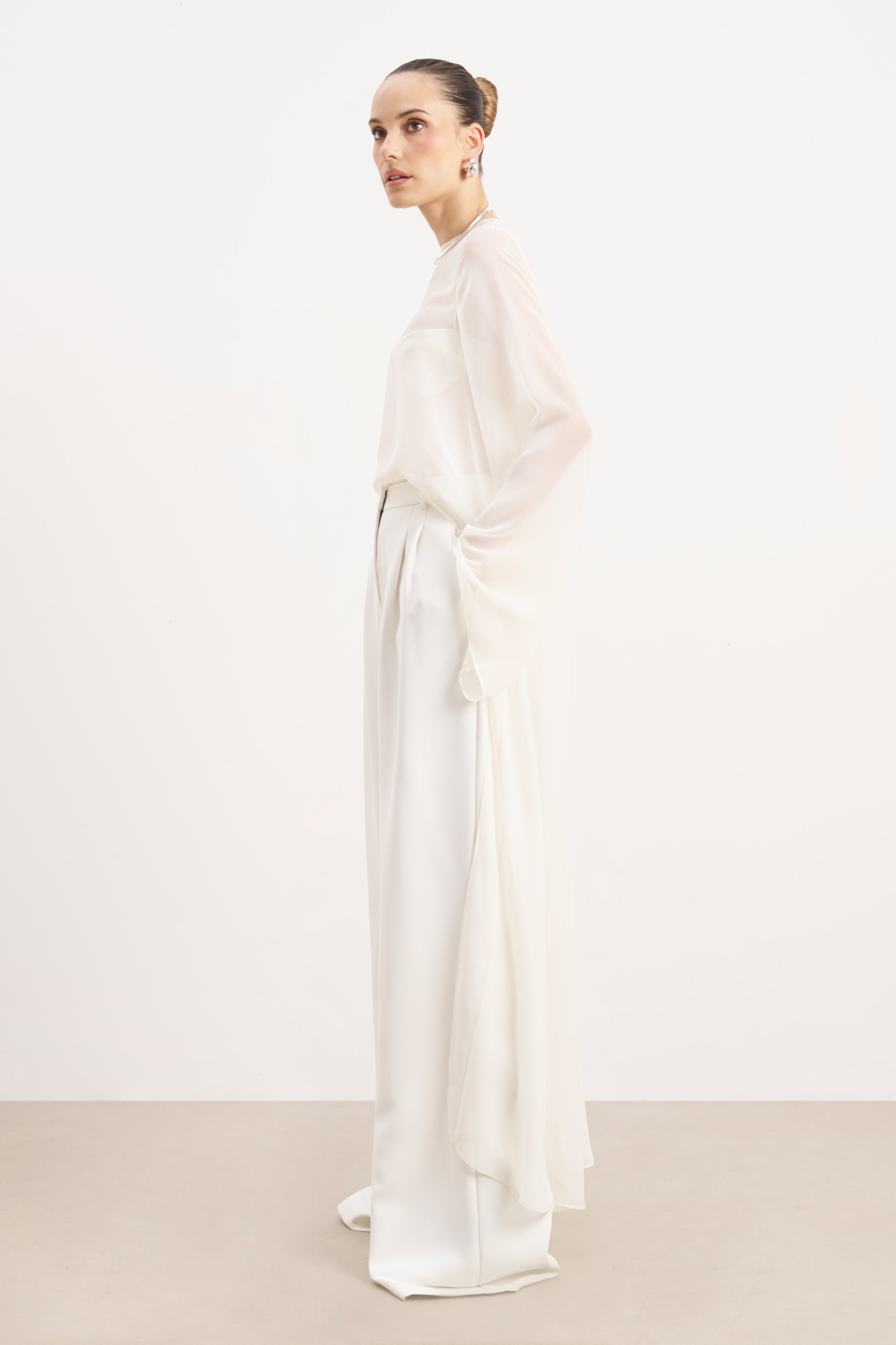 Sheer Chiffon Cape Blouse - Cream