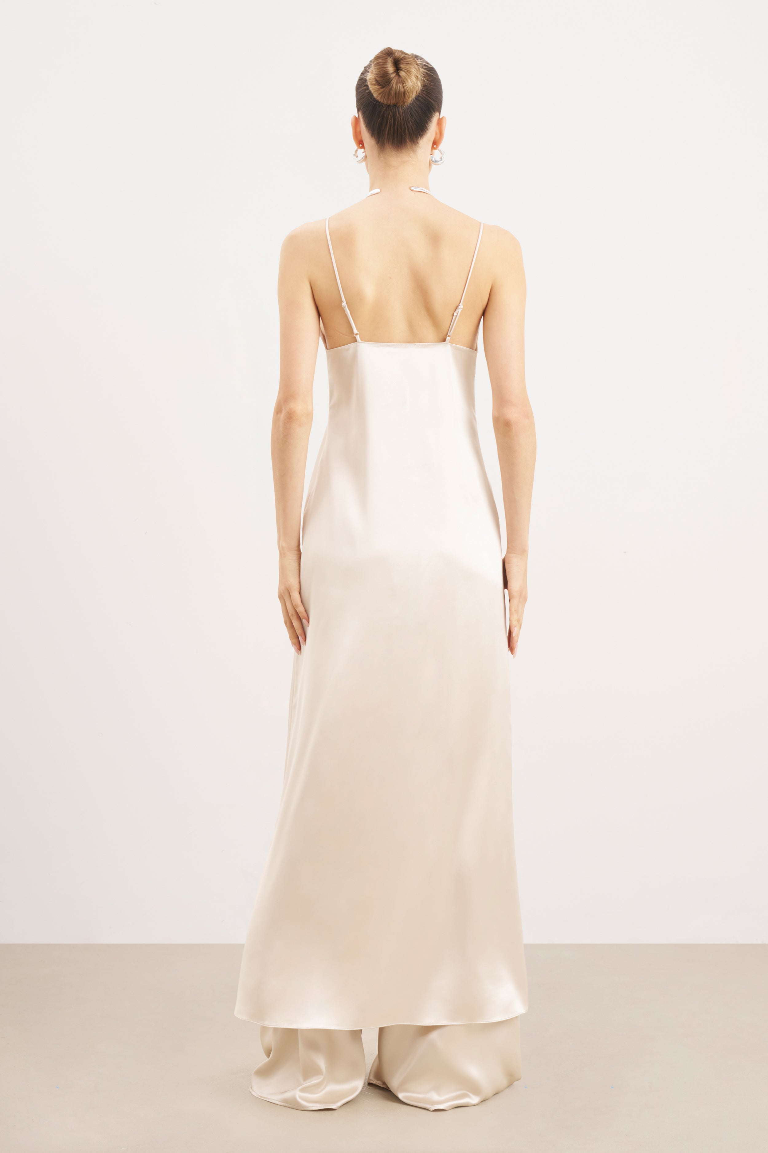 Satin V Neck Longline Camisole - Champagne