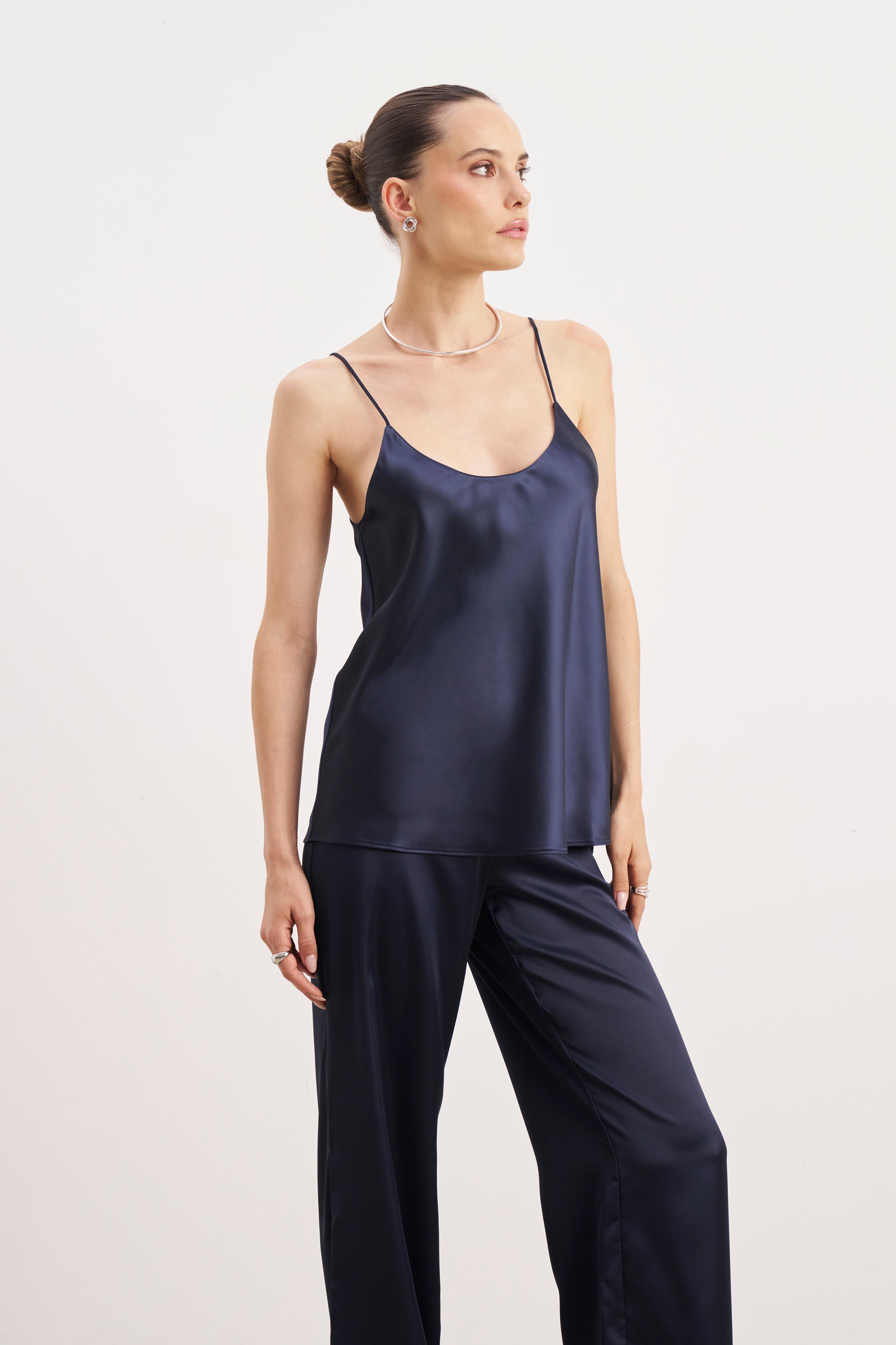 Satin Scoop Neck Camisole - Navy
