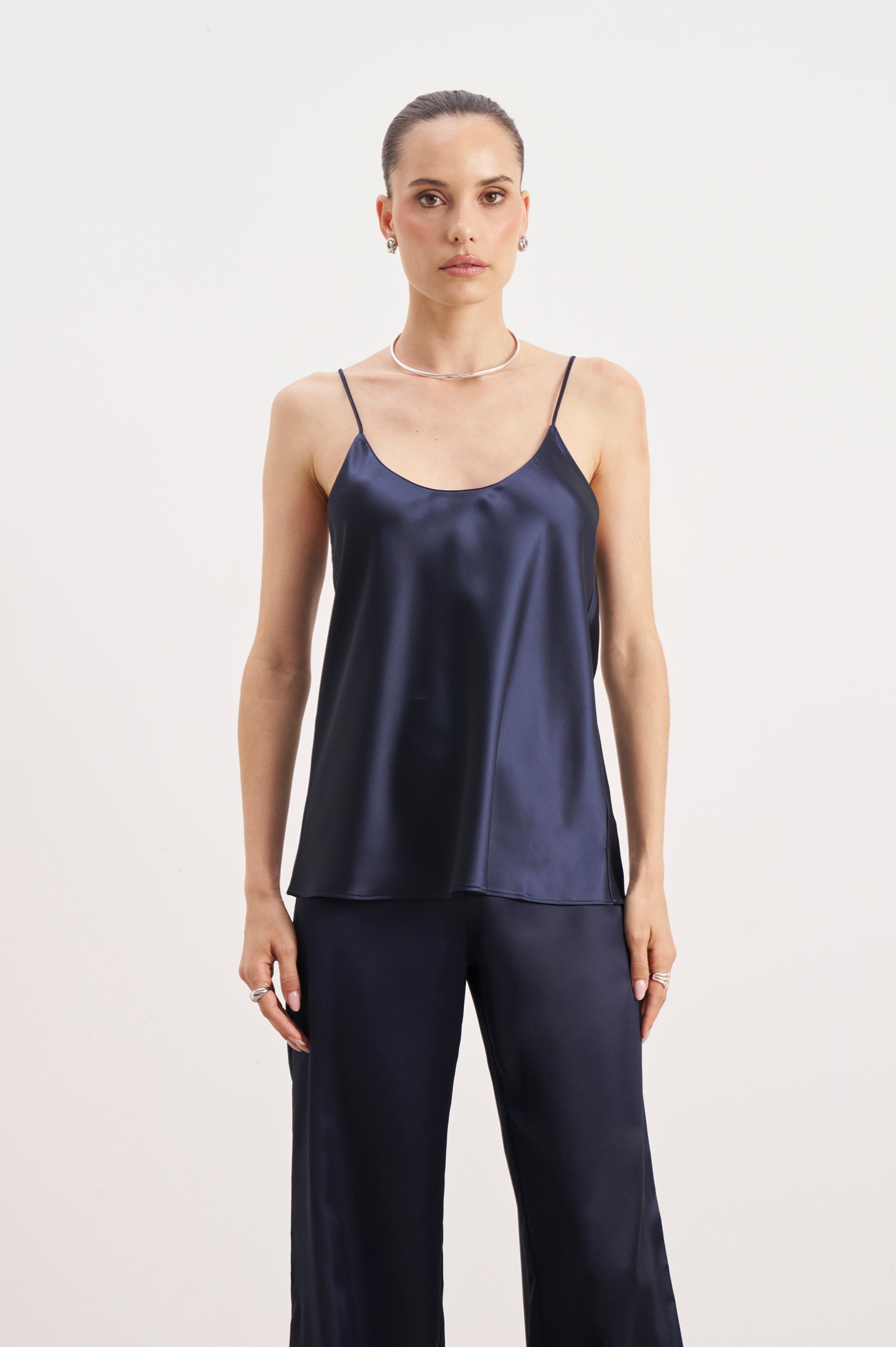 Satin Scoop Neck Camisole - Navy