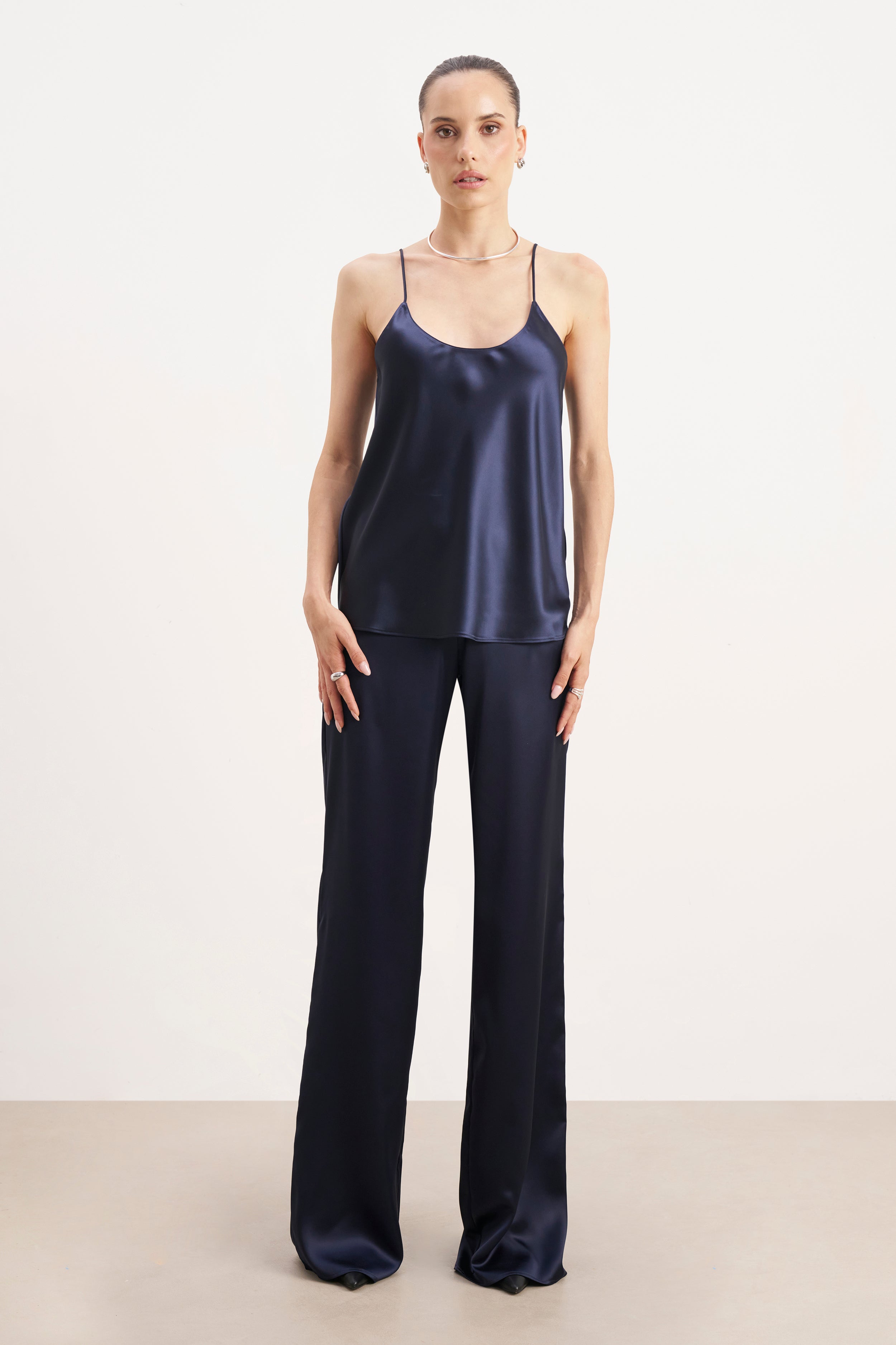 Satin Scoop Neck Camisole - Navy