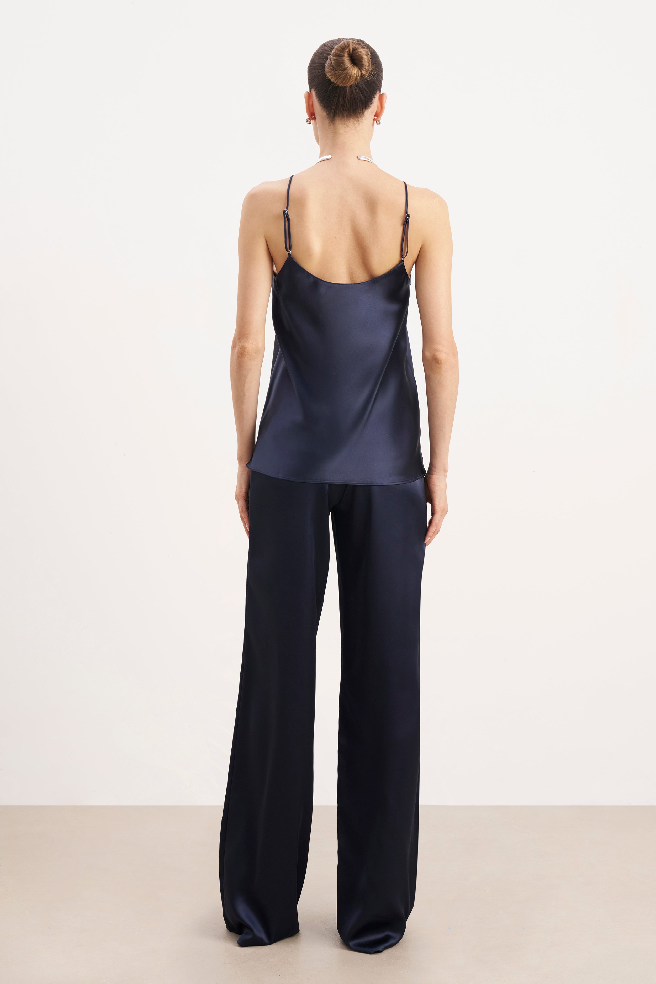 Formal Satin Straight Leg Trousers - Navy