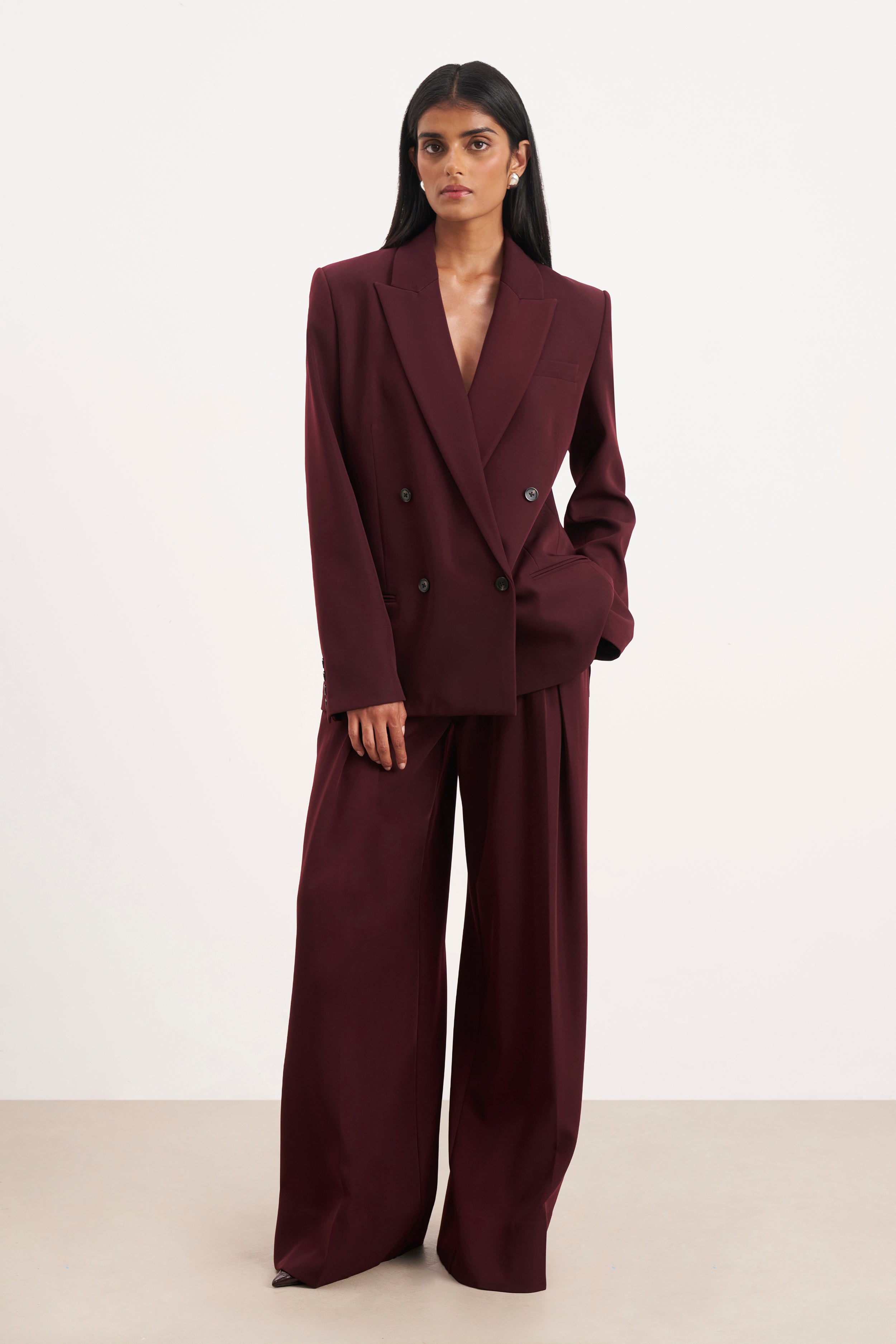 Dropped Waist Double Breasted Blazer - Mulberry