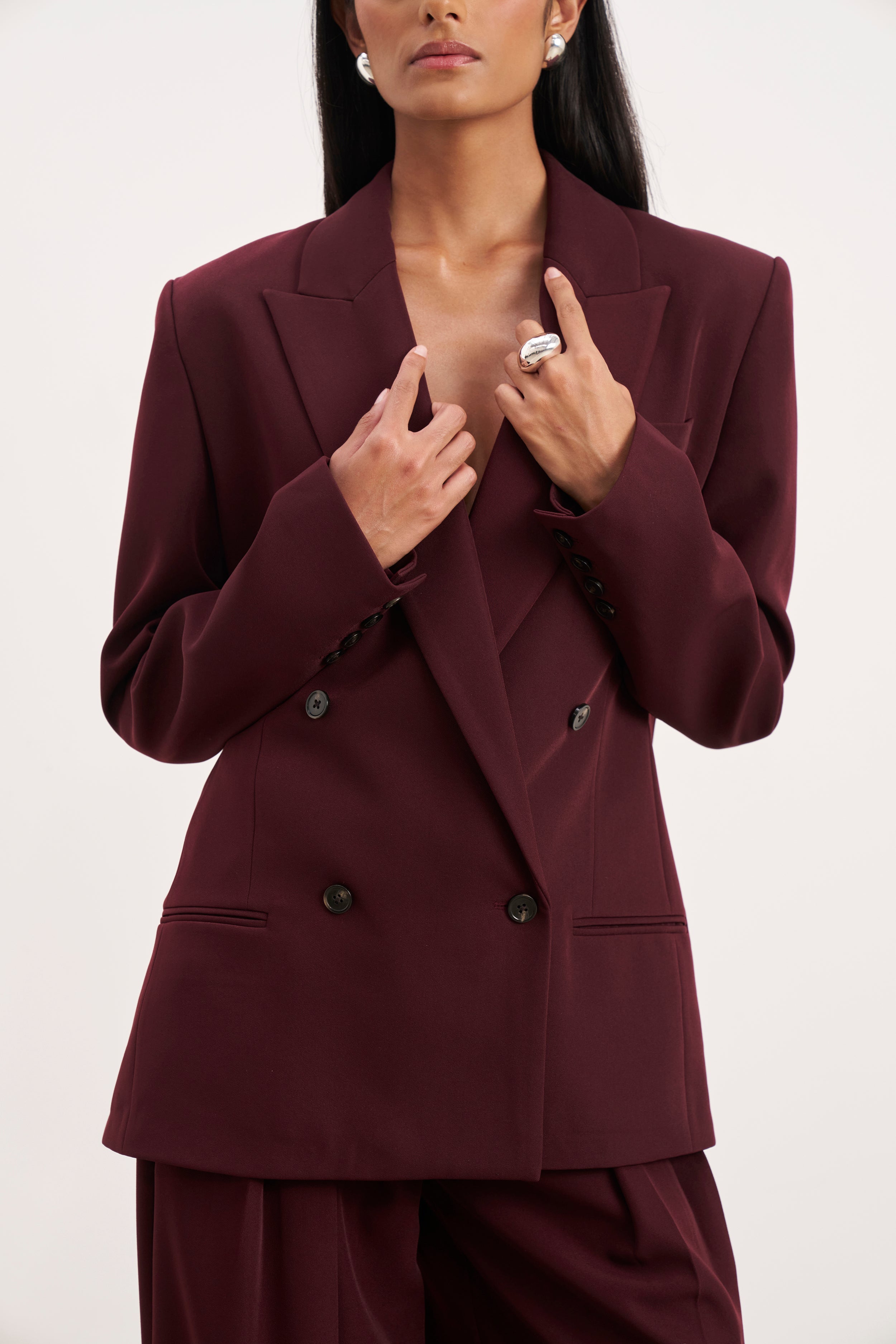 Dropped Waist Double Breasted Blazer - Mulberry