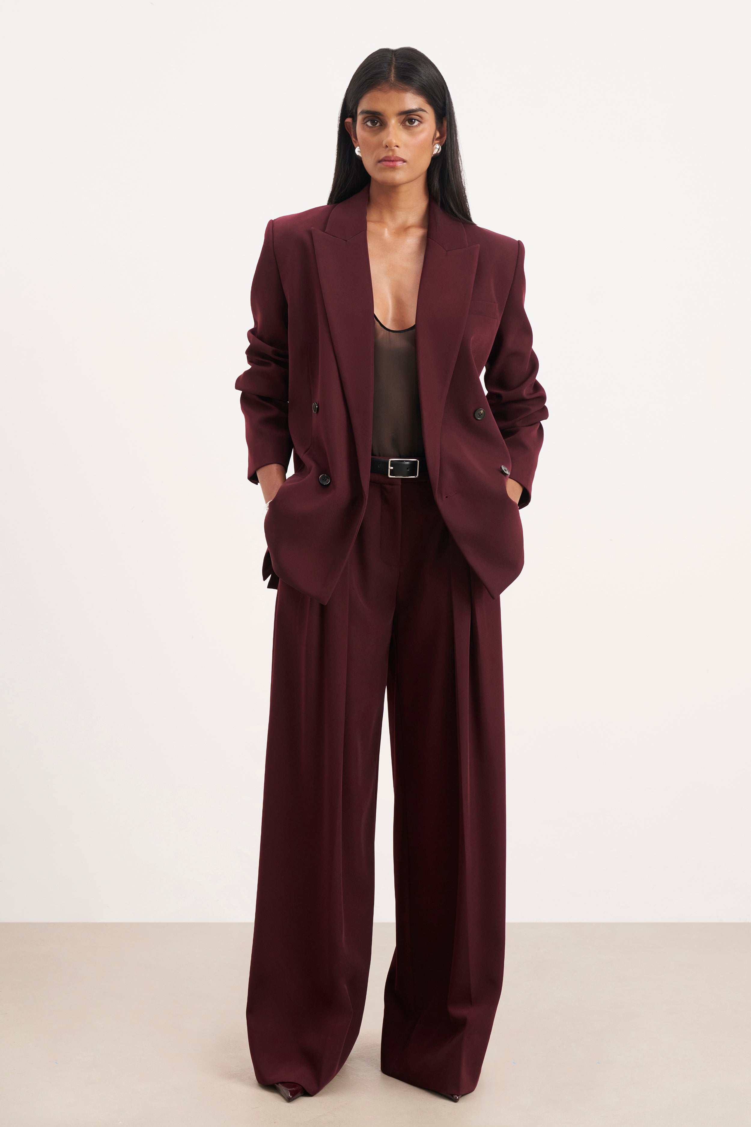 Dropped Waist Double Breasted Blazer - Mulberry