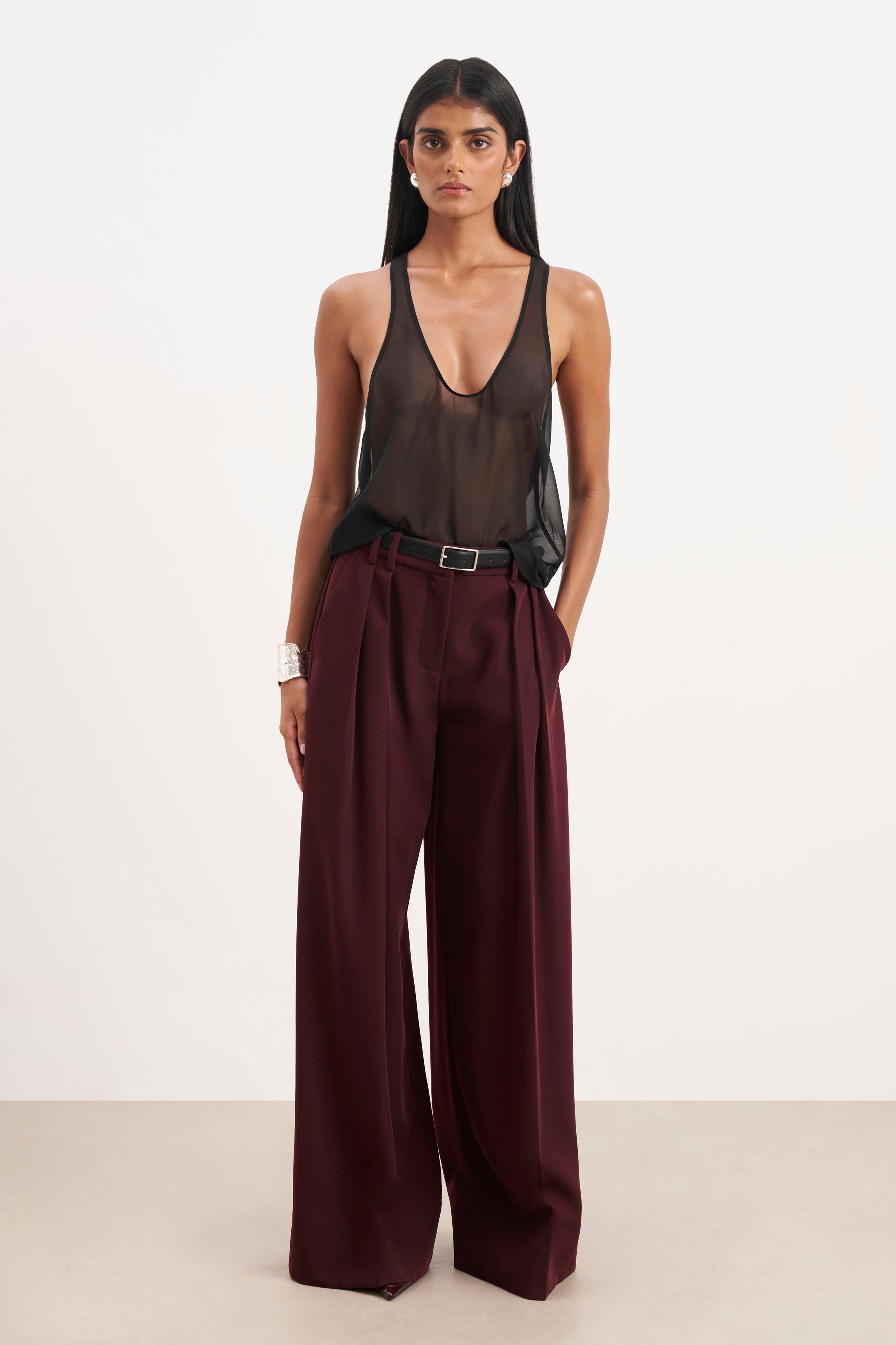 Pleated Ultra Wide Leg Trousers - Mulberry