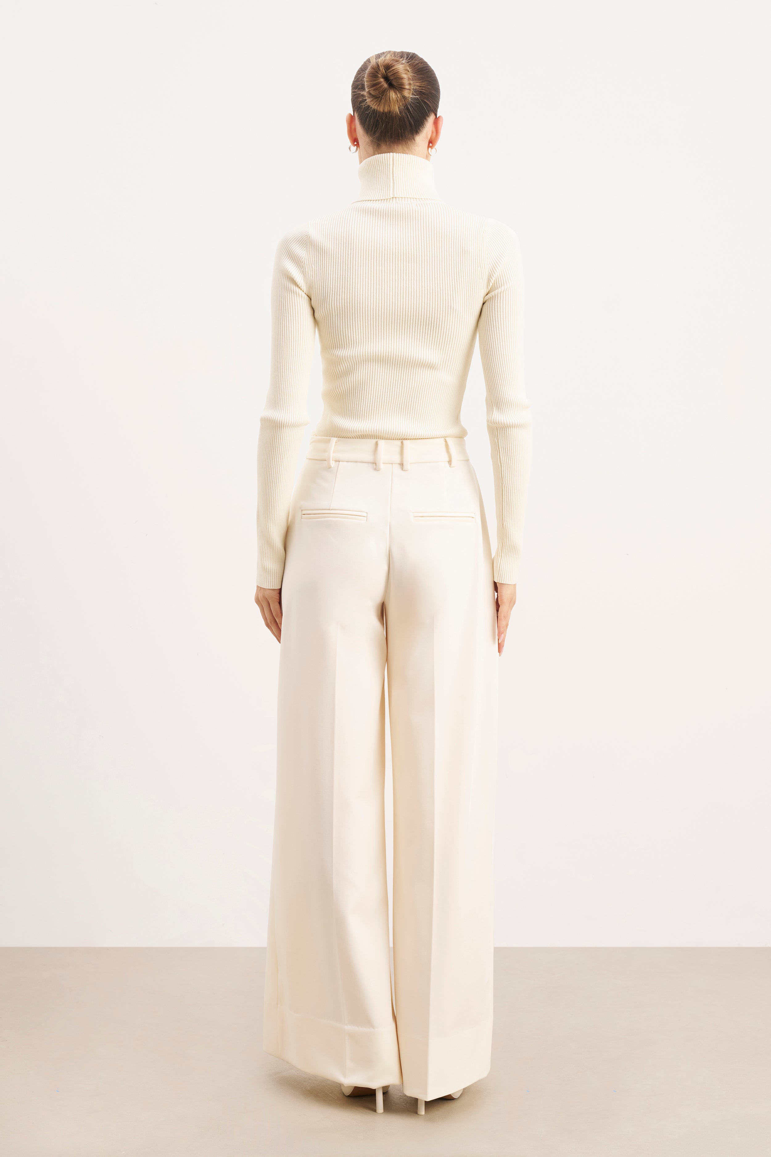 Ribbed Knit Turtleneck Jumper - Cream