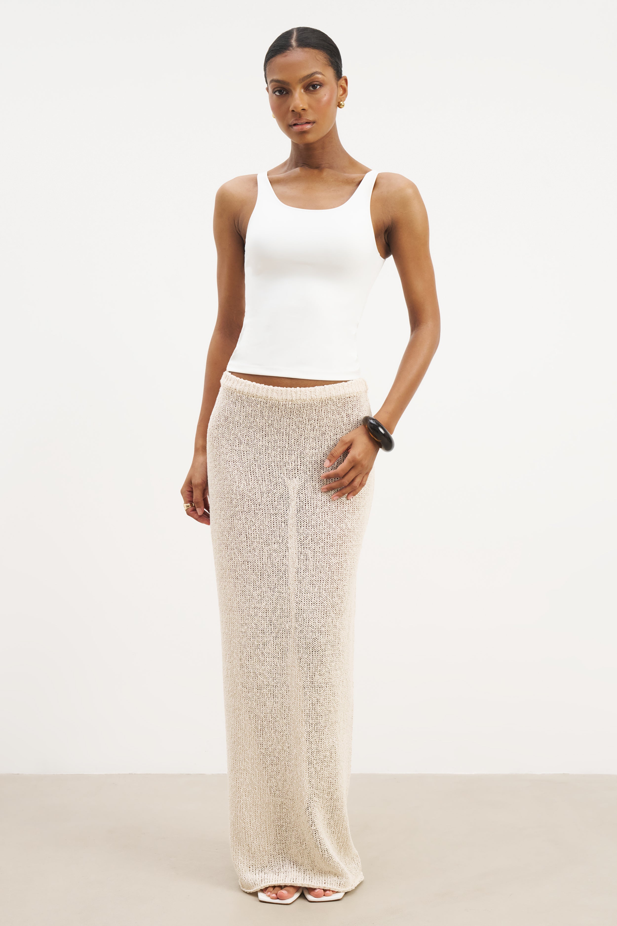 Crochet Knit Maxi Skirt - Cream