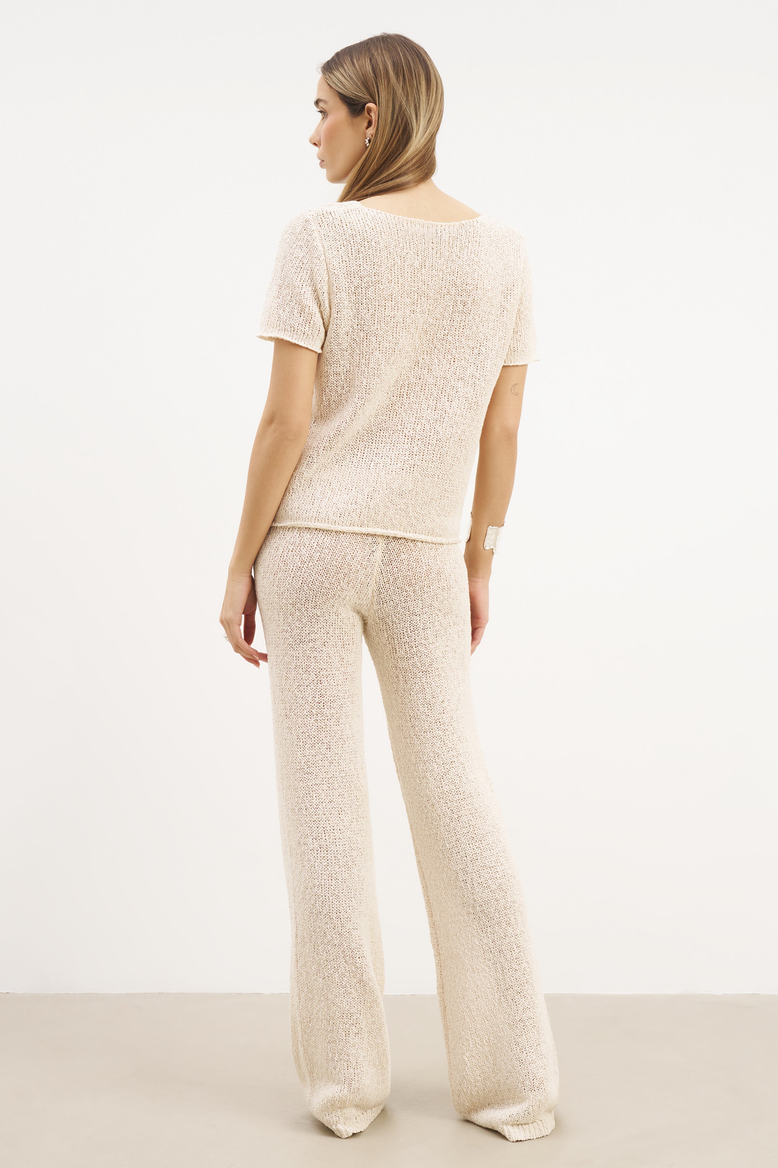 Crochet Knit Wide Leg Trousers - Cream