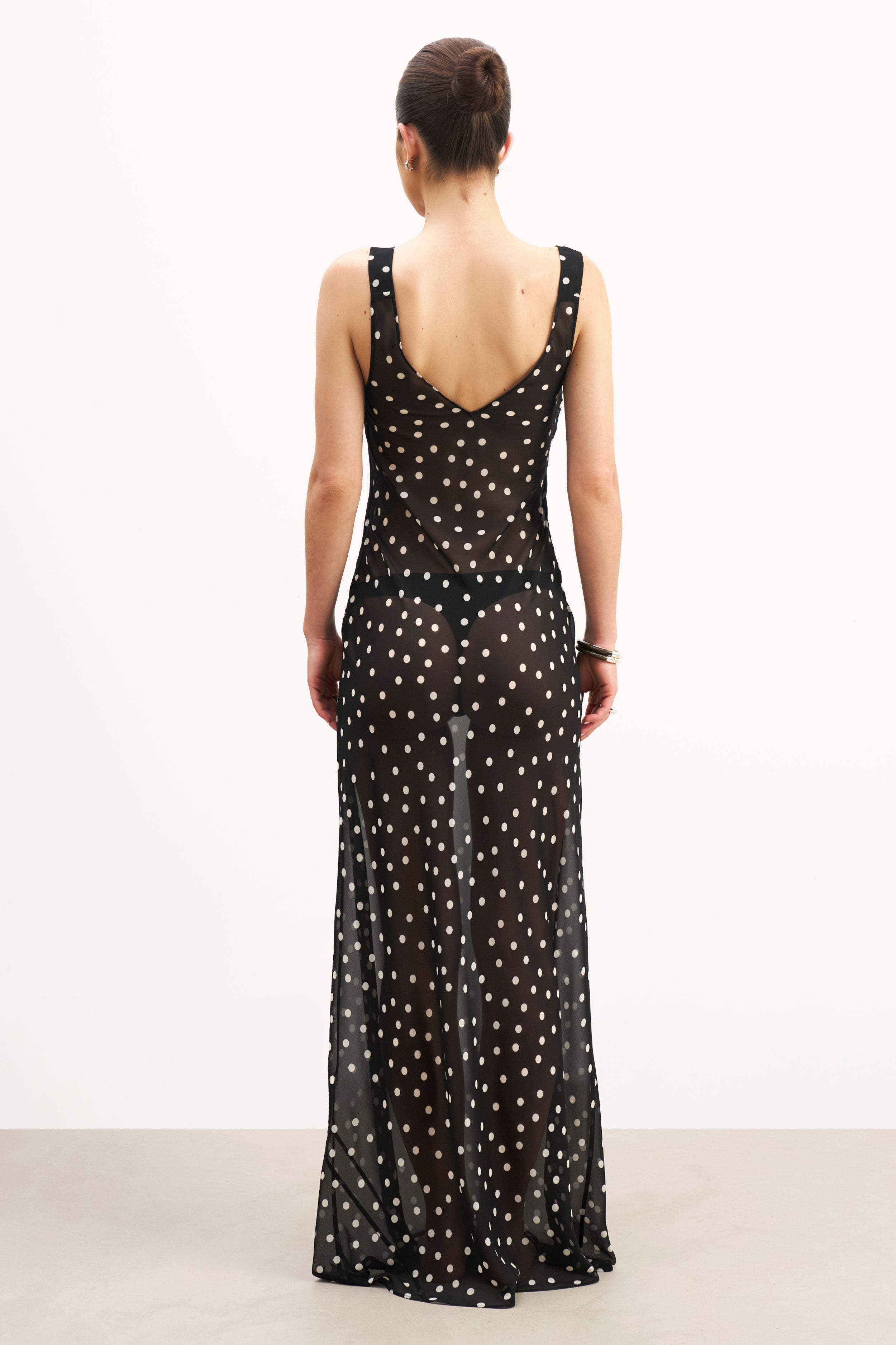 Chiffon Cowl Neck Gown - Maxi Polka Dot