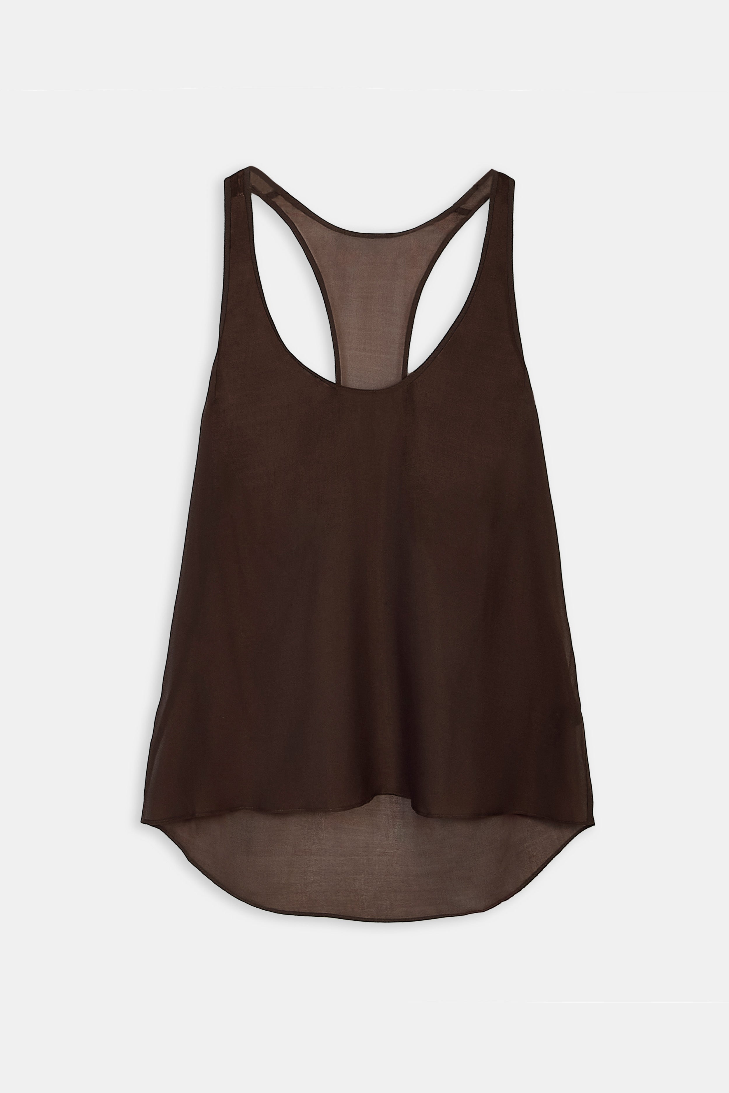Sheer Plunge U Neck Tank Top - Carob