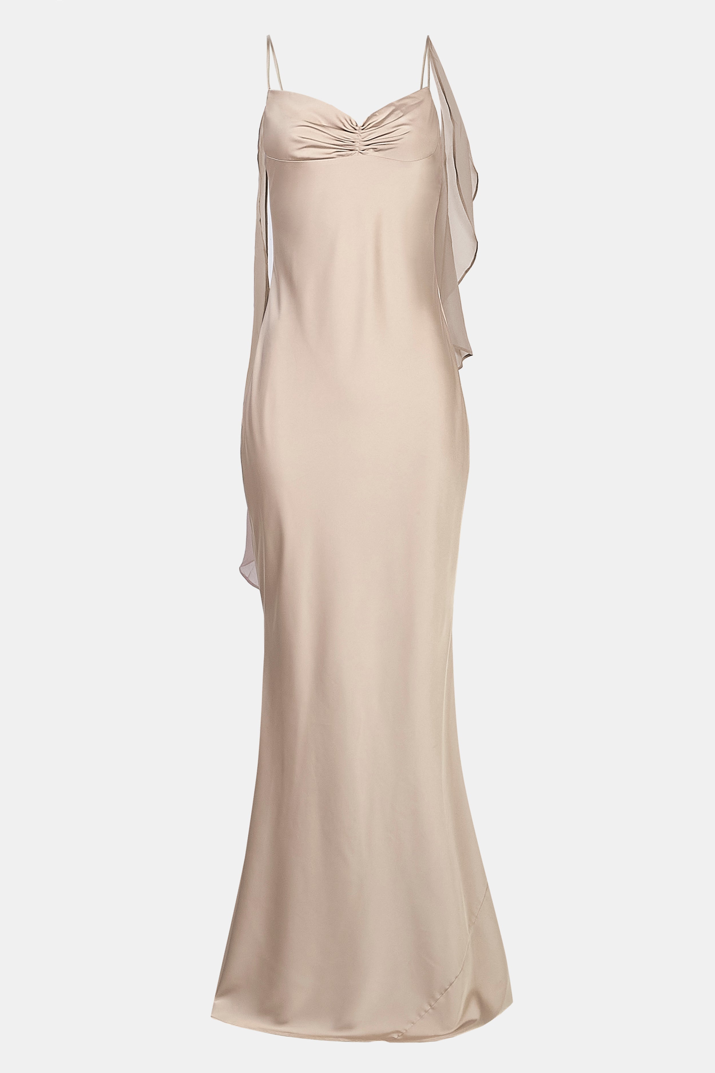 Ruched Bust Satin Slip Dress - Taupe